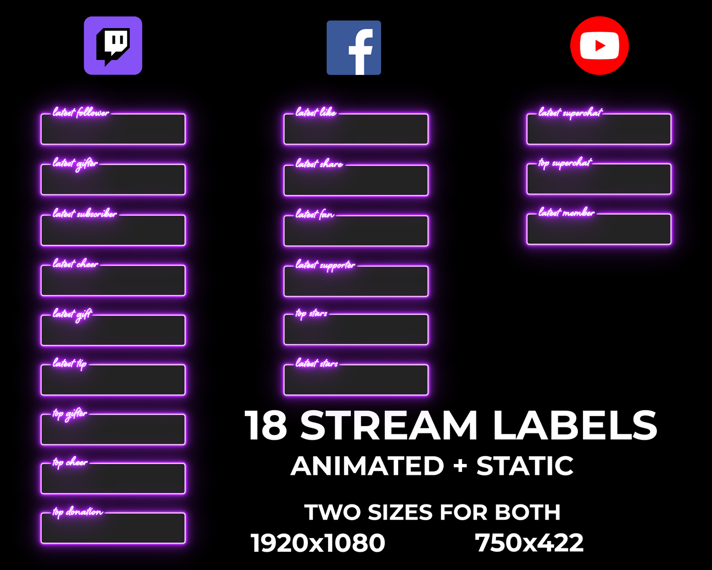Neon Twitch Stream Labels