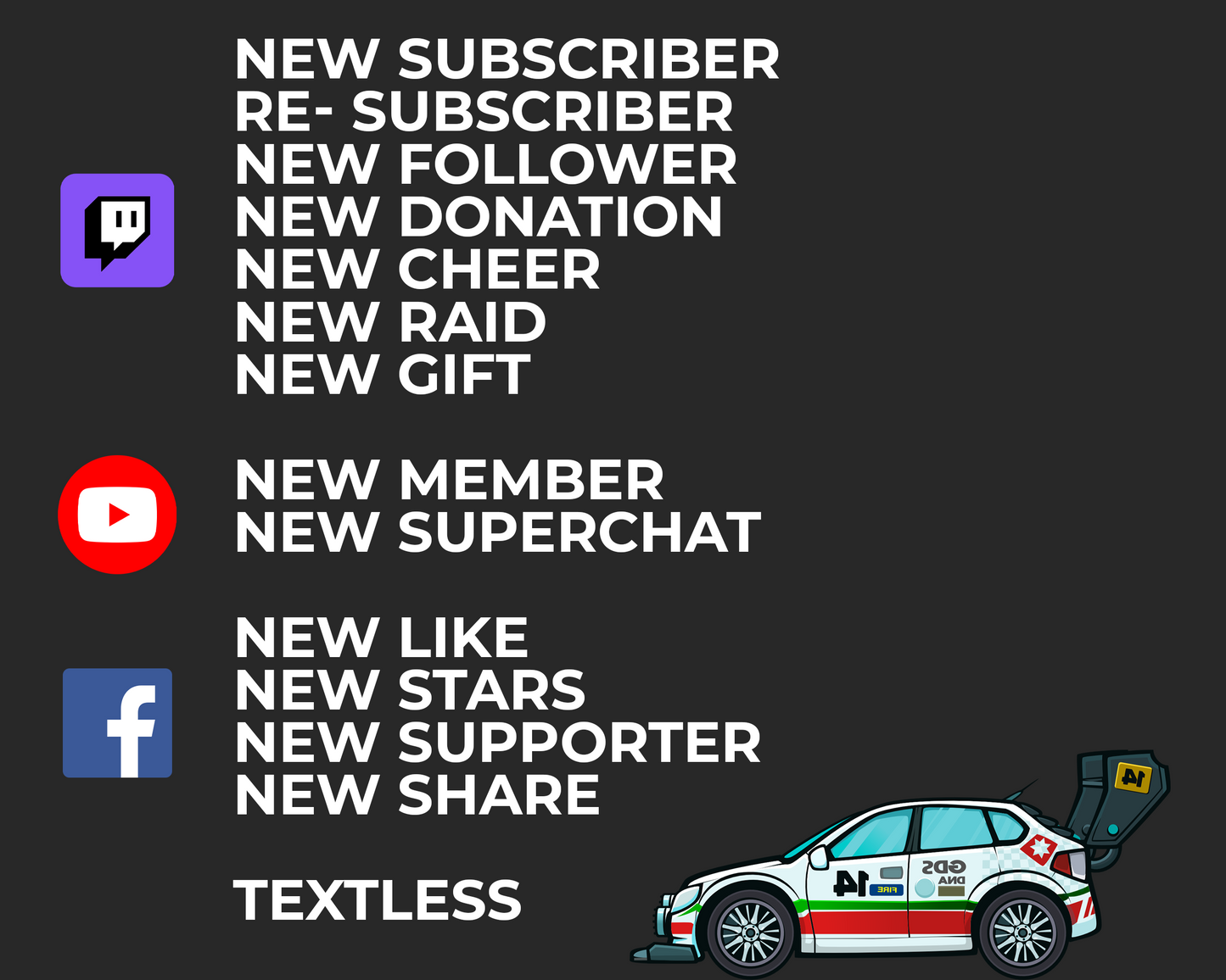 Rally Car Twitch Stream Alerts