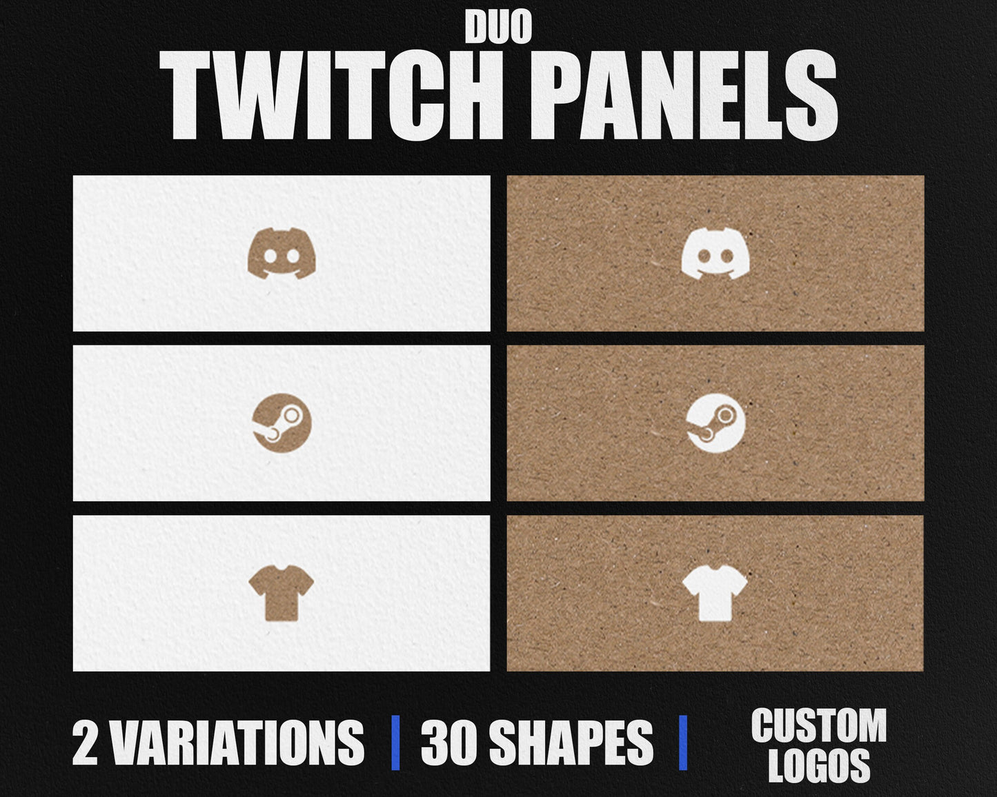 Duo Stream Panels with Paper Texture for Twitch, YouTube, Facebook and Kick Streamers, Sleek Cool Minimal Overlay Designs, Easy to Implement