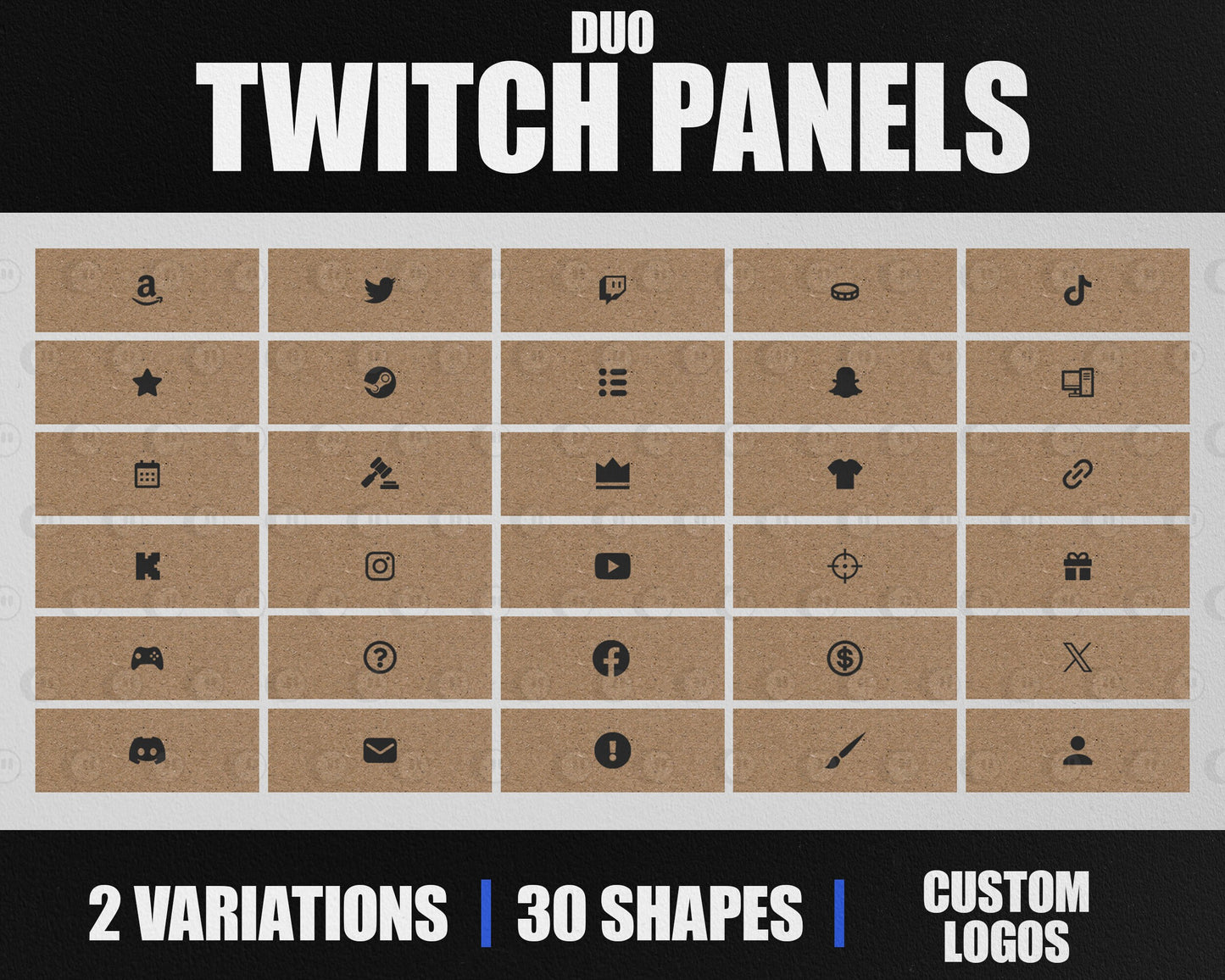 Duo Stream Panels with Paper Texture for Twitch, YouTube, Facebook and Kick Streamers, Sleek Cool Minimal Overlay Designs, Easy to Implement
