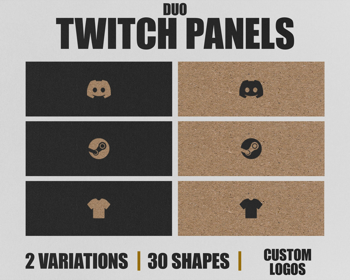 Duo Stream Panels with Paper Texture for Twitch, YouTube, Facebook and Kick Streamers, Sleek Cool Minimal Overlay Designs, Easy to Implement