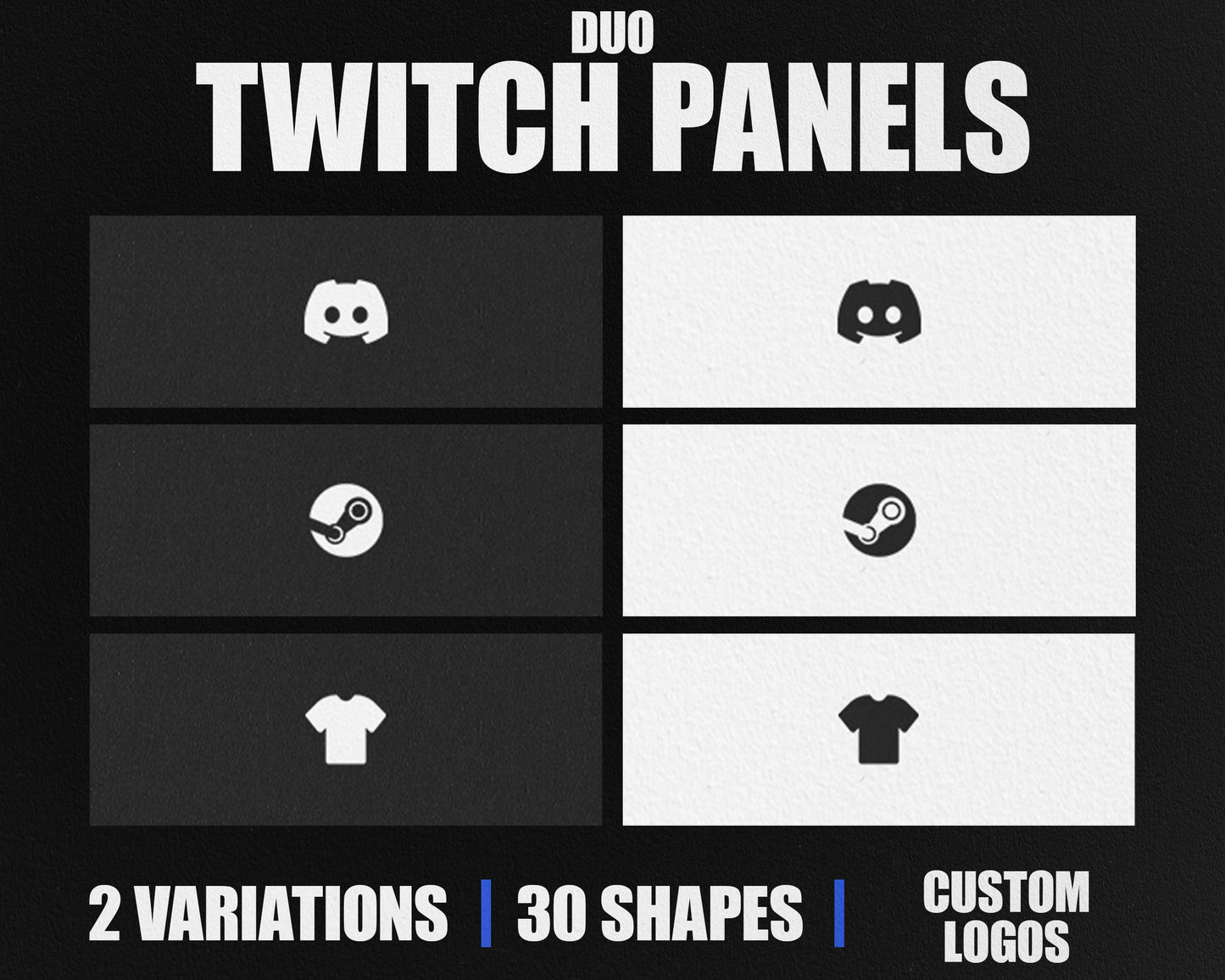 Duo Stream Panels with Paper Texture for Twitch, YouTube, Facebook and Kick Streamers, Sleek Cool Minimal Overlay Designs, Easy to Implement