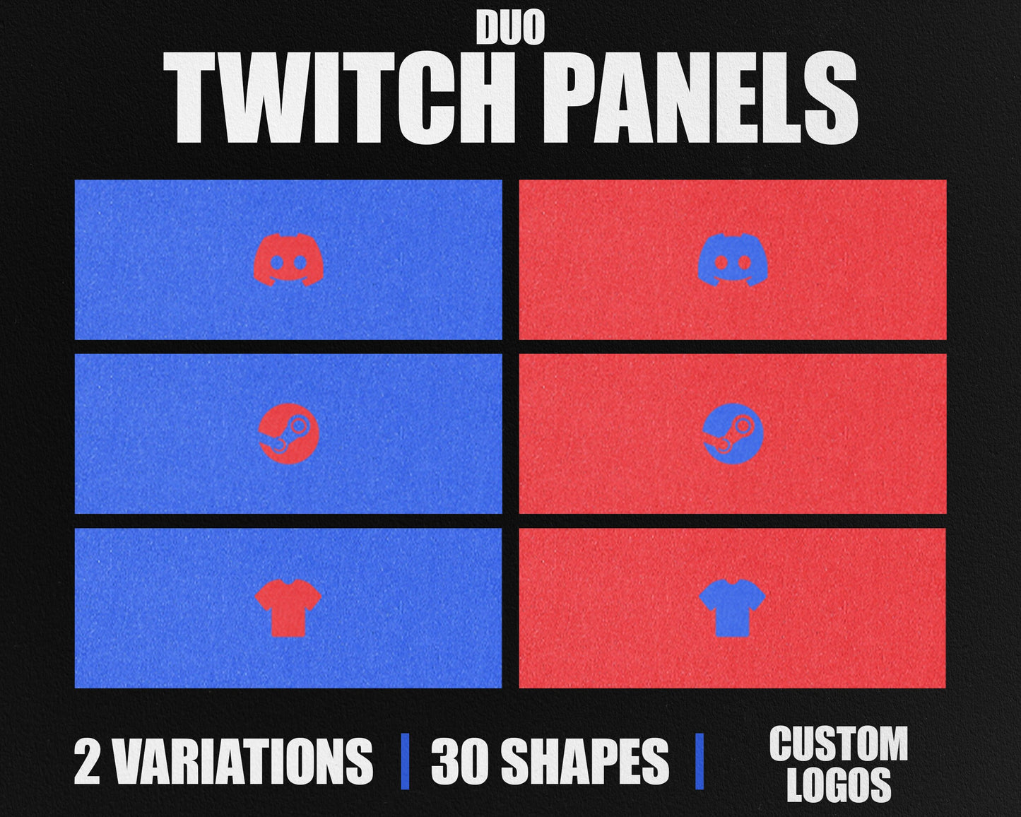 Duo Stream Panels with Paper Texture for Twitch, YouTube, Facebook and Kick Streamers, Sleek Cool Minimal Overlay Designs, Easy to Implement