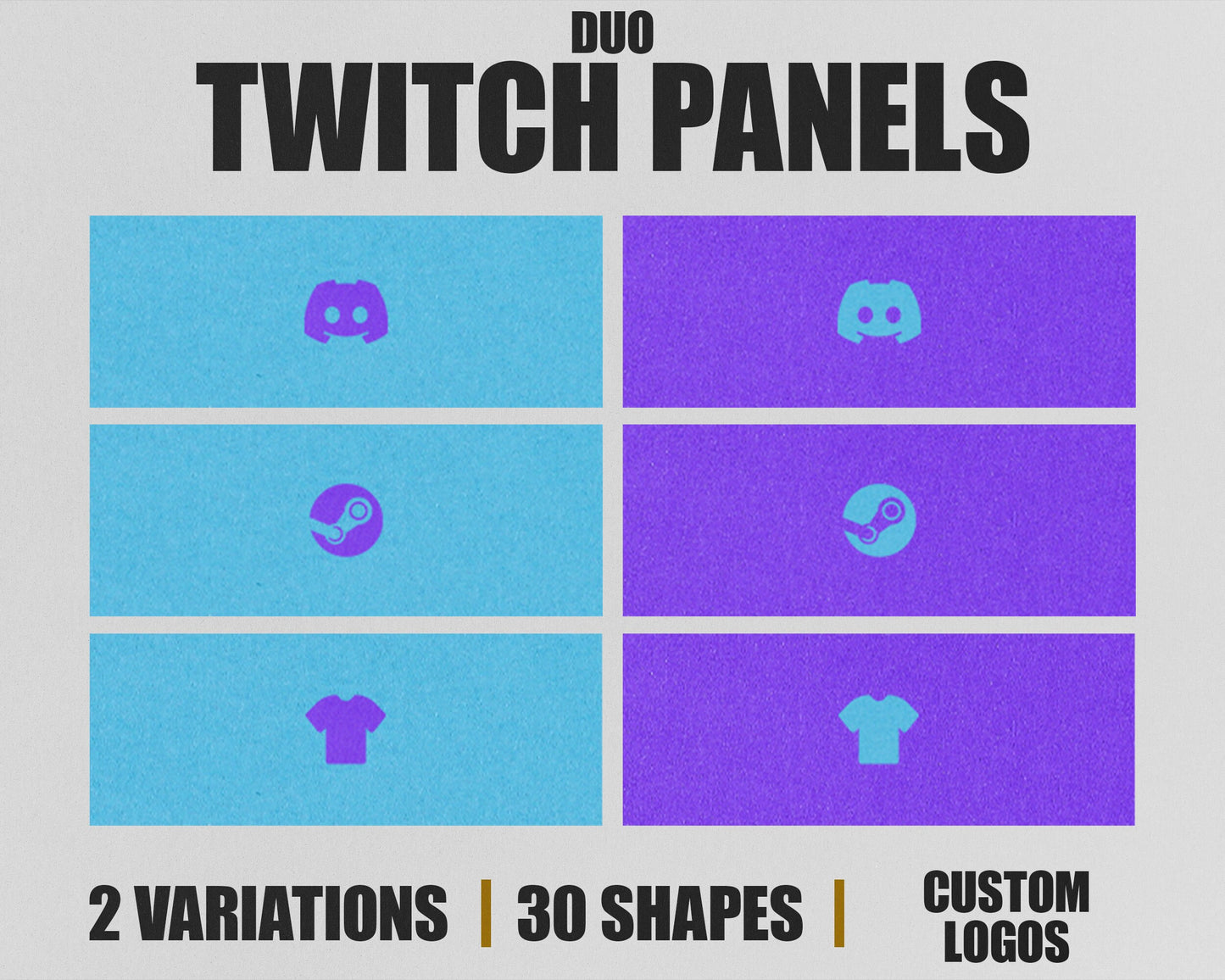 Duo Stream Panels with Paper Texture for Twitch, YouTube, Facebook and Kick Streamers, Sleek Cool Minimal Overlay Designs, Easy to Implement
