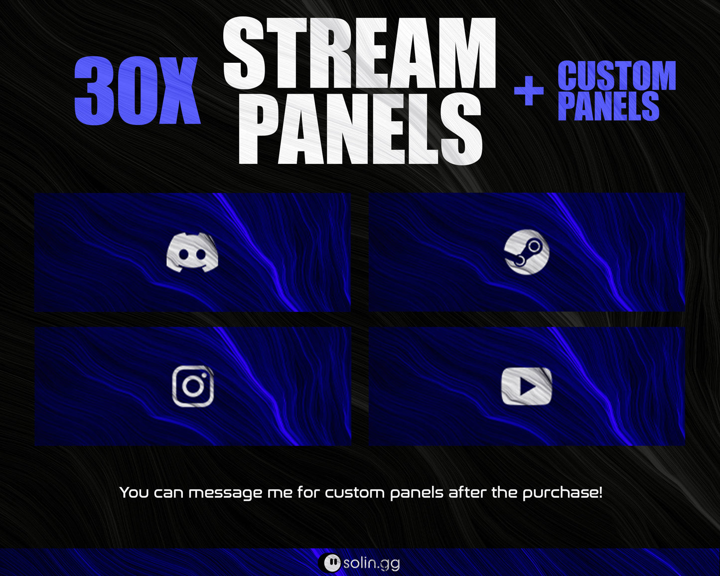 Wavy Lines Stream Panels for Twitch, YouTube, Facebook and Kick Streamers, Sleek Cool Minimal Overlay Designs, Easy to Implement