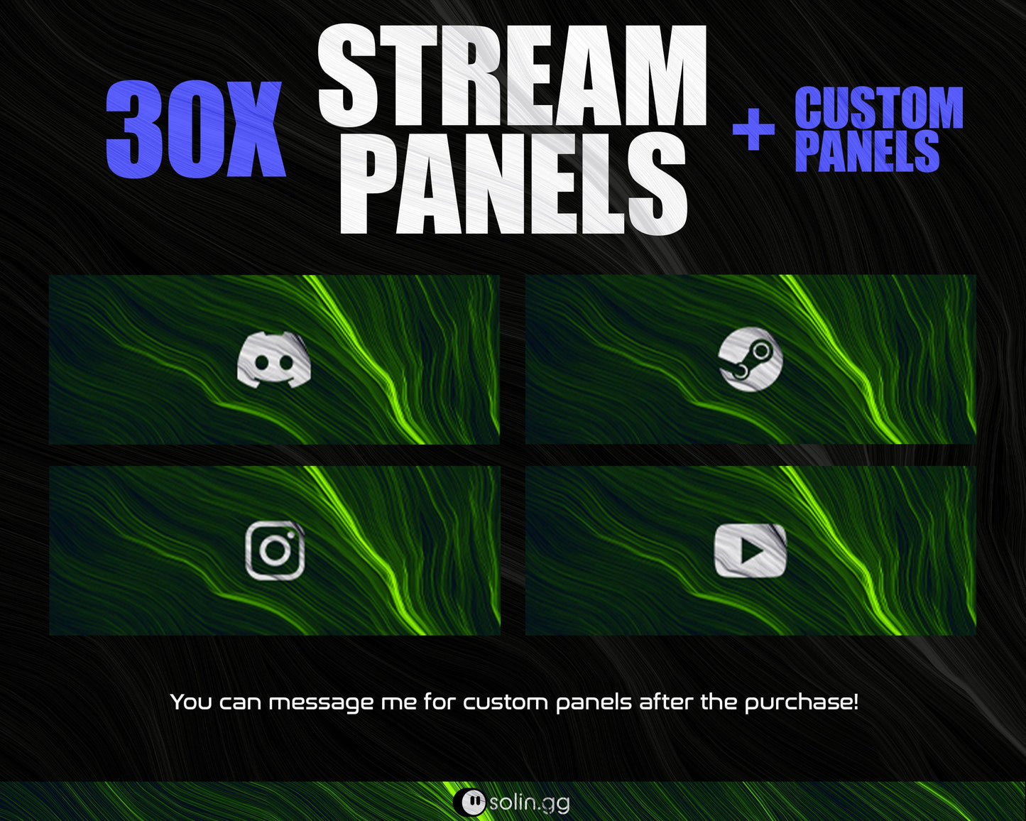 Wavy Lines Stream Panels for Twitch, YouTube, Facebook and Kick Streamers, Sleek Cool Minimal Overlay Designs, Easy to Implement