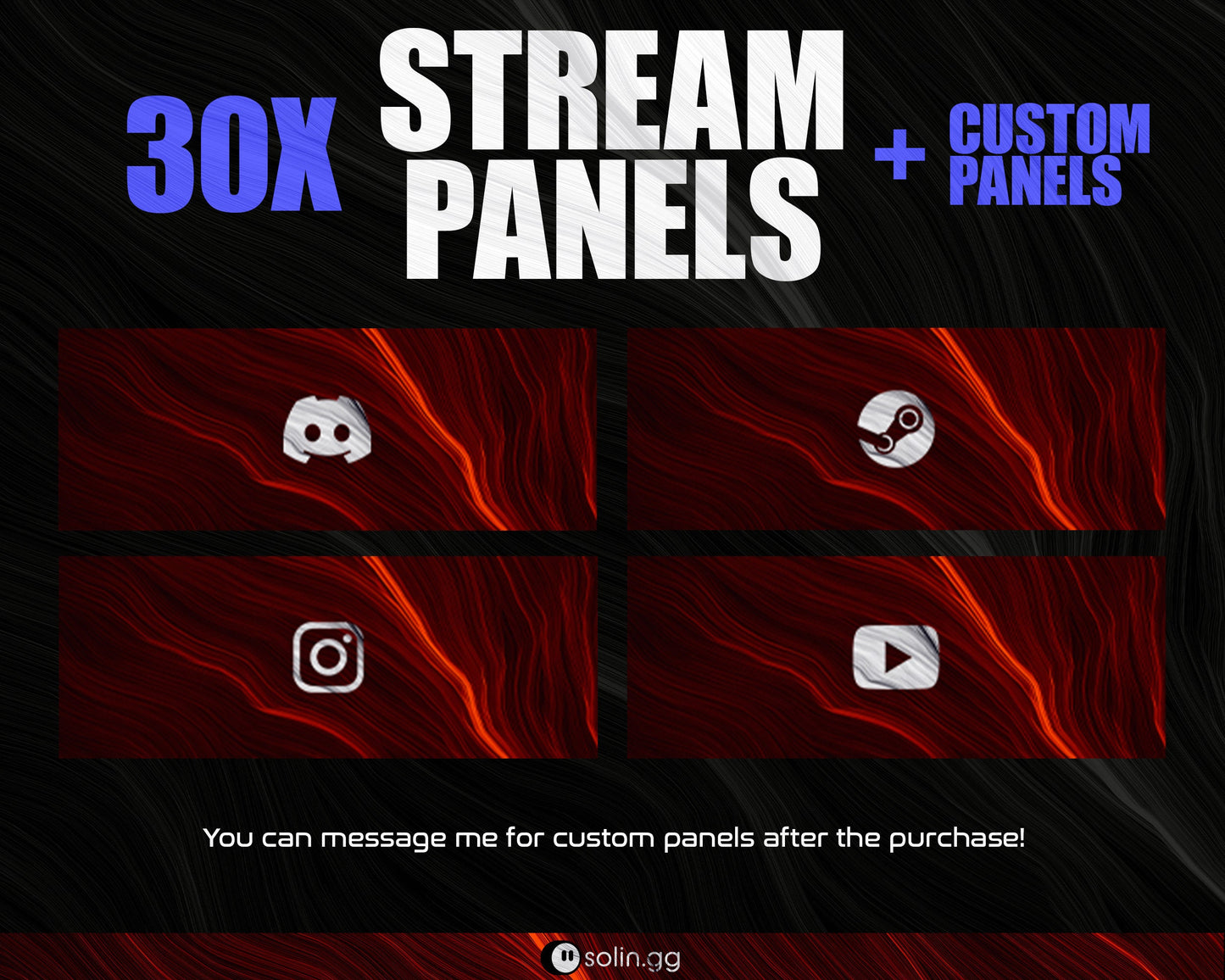 Wavy Lines Stream Panels for Twitch, YouTube, Facebook and Kick Streamers, Sleek Cool Minimal Overlay Designs, Easy to Implement