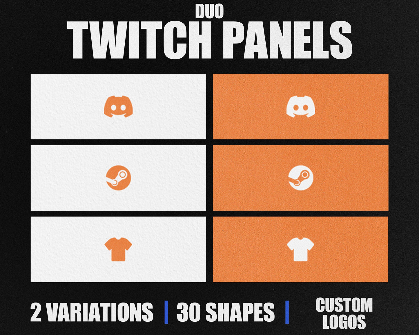 Duo Stream Panels with Paper Texture for Twitch, YouTube, Facebook and Kick Streamers, Sleek Cool Minimal Overlay Designs, Easy to Implement