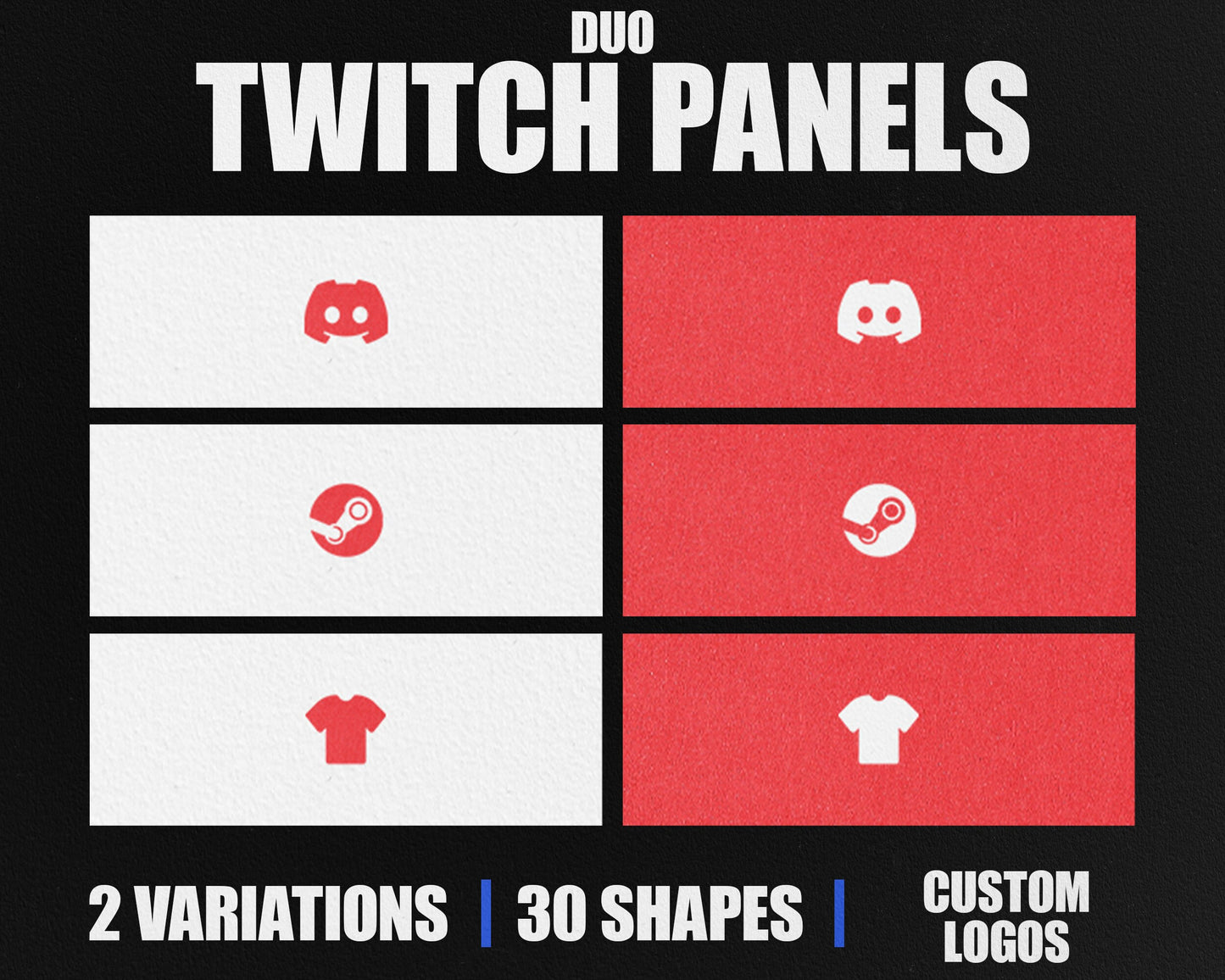 Duo Stream Panels with Paper Texture for Twitch, YouTube, Facebook and Kick Streamers, Sleek Cool Minimal Overlay Designs, Easy to Implement