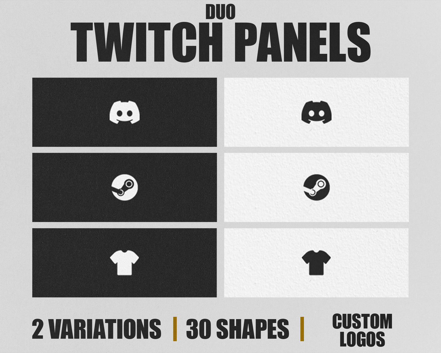 Duo Stream Panels with Paper Texture for Twitch, YouTube, Facebook and Kick Streamers, Sleek Cool Minimal Overlay Designs, Easy to Implement