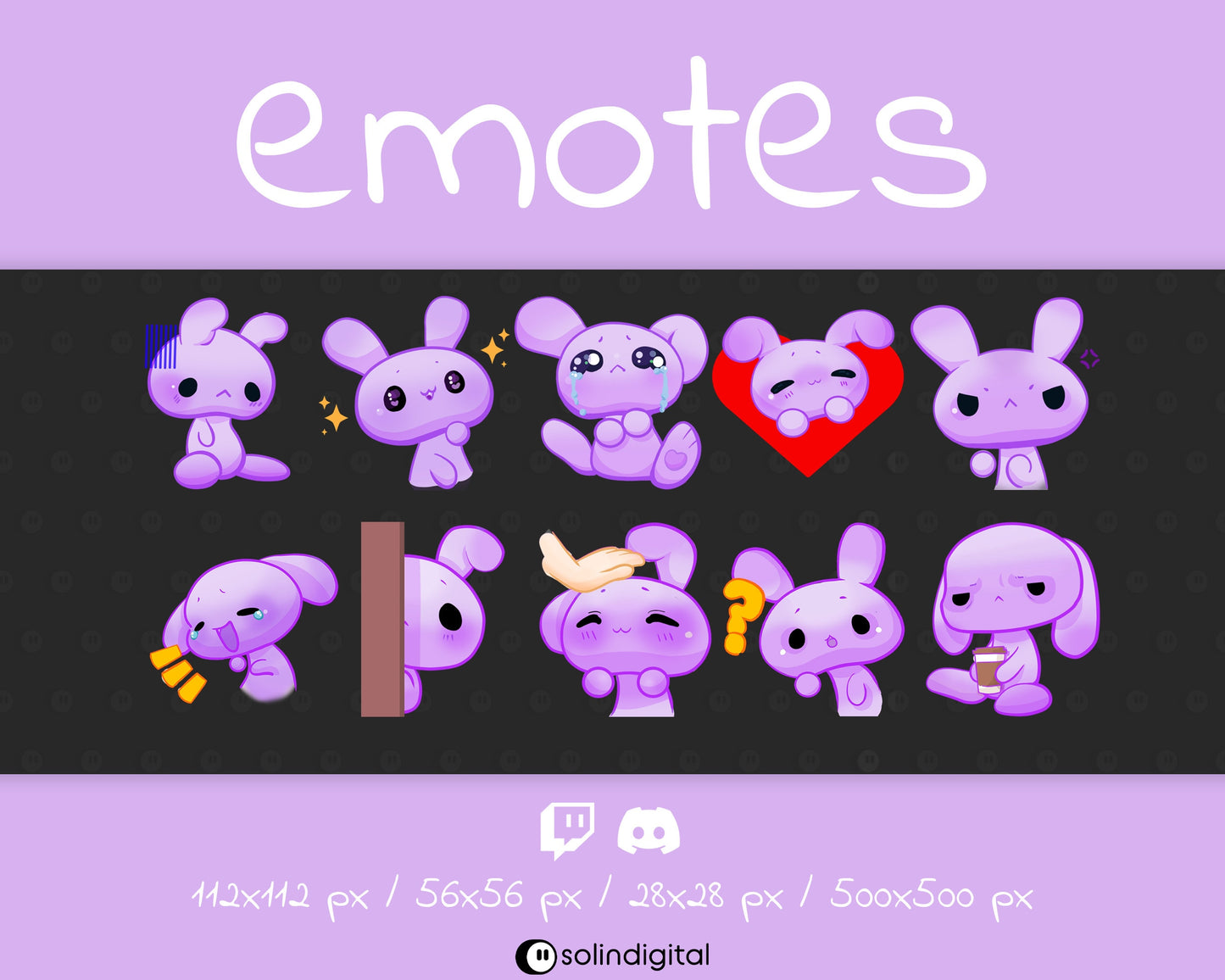 Cute Bunny Emotes, 10x, Kawaii Rabbit Emotes For Twitch Streamers and Discord Servers