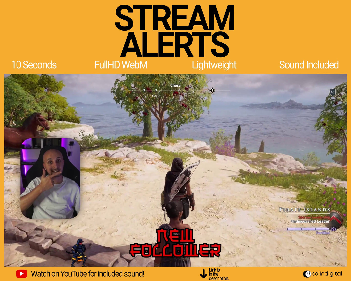 Lightning Ronin Pixel Alerts for Twitch Streams, Samurai Warrior Animated Alert Overlay, YouTube Facebook Kick