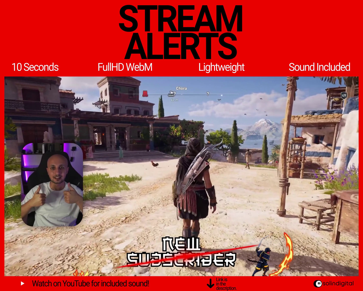 Fire Ronin Pixel Alerts for Twitch Streams, Samurai Warrior Animated Alert Overlay, YouTube Facebook Kick