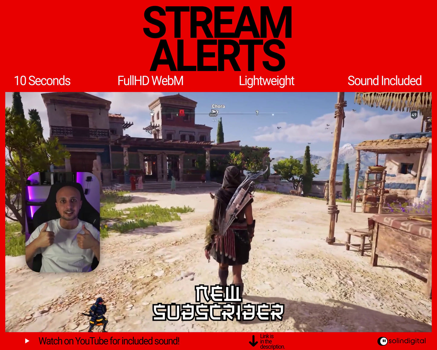 Fire Ronin Pixel Alerts for Twitch Streams, Samurai Warrior Animated Alert Overlay, YouTube Facebook Kick