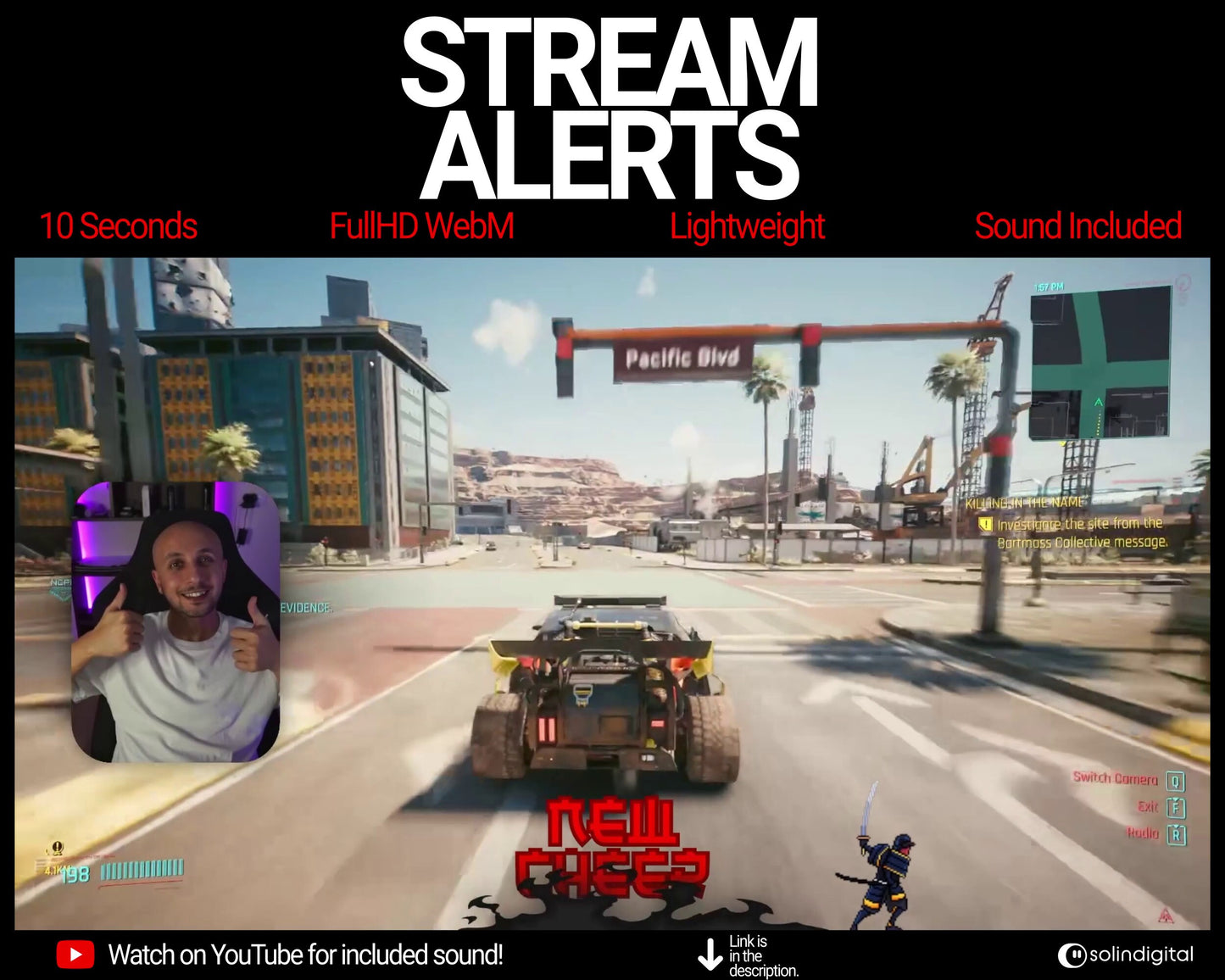 Dark Fire Ronin Pixel Alerts for Twitch Streams, Samurai Warrior Animated Alert Overlay, YouTube Facebook Kick