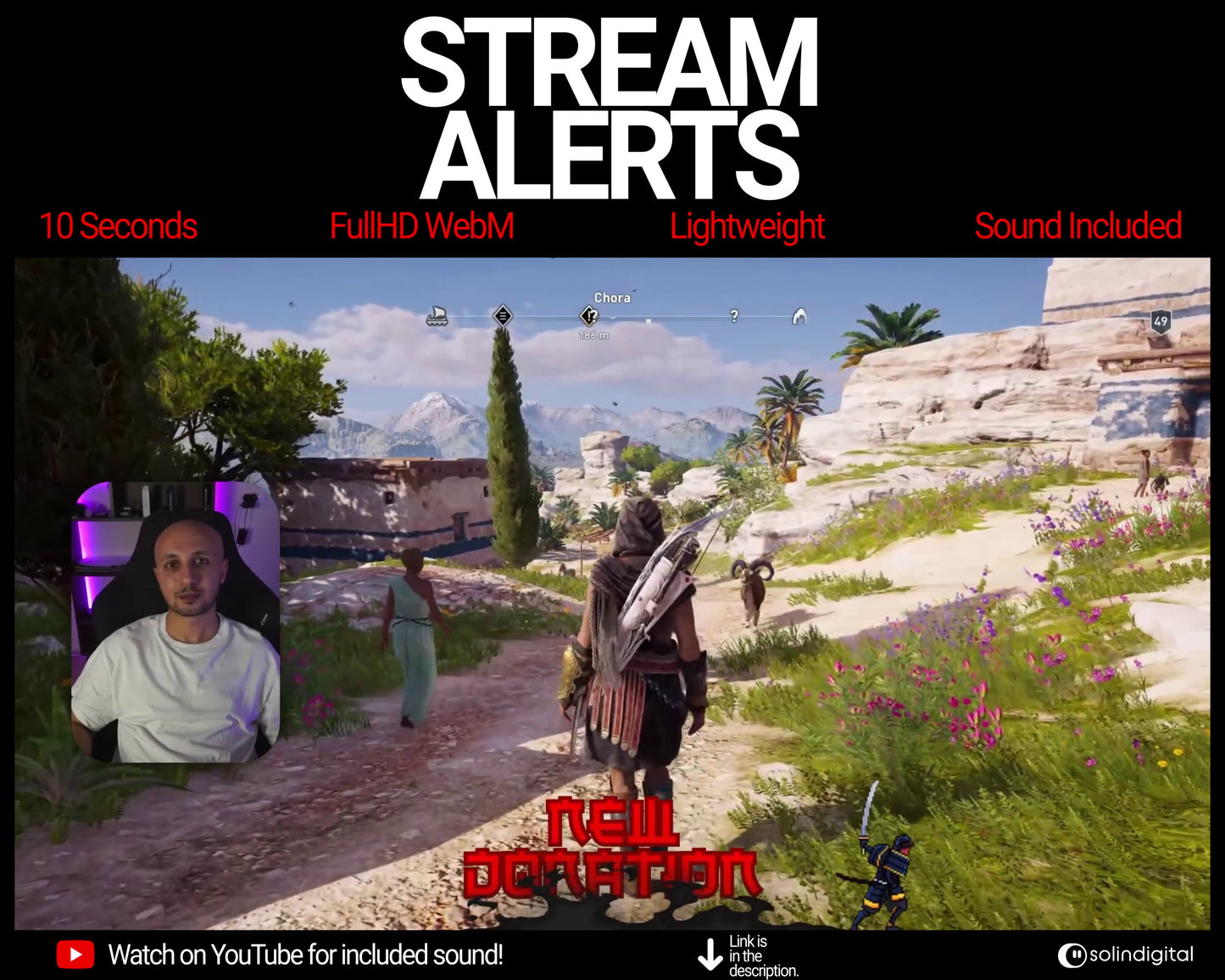 Dark Fire Ronin Pixel Alerts for Twitch Streams, Samurai Warrior Animated Alert Overlay, YouTube Facebook Kick