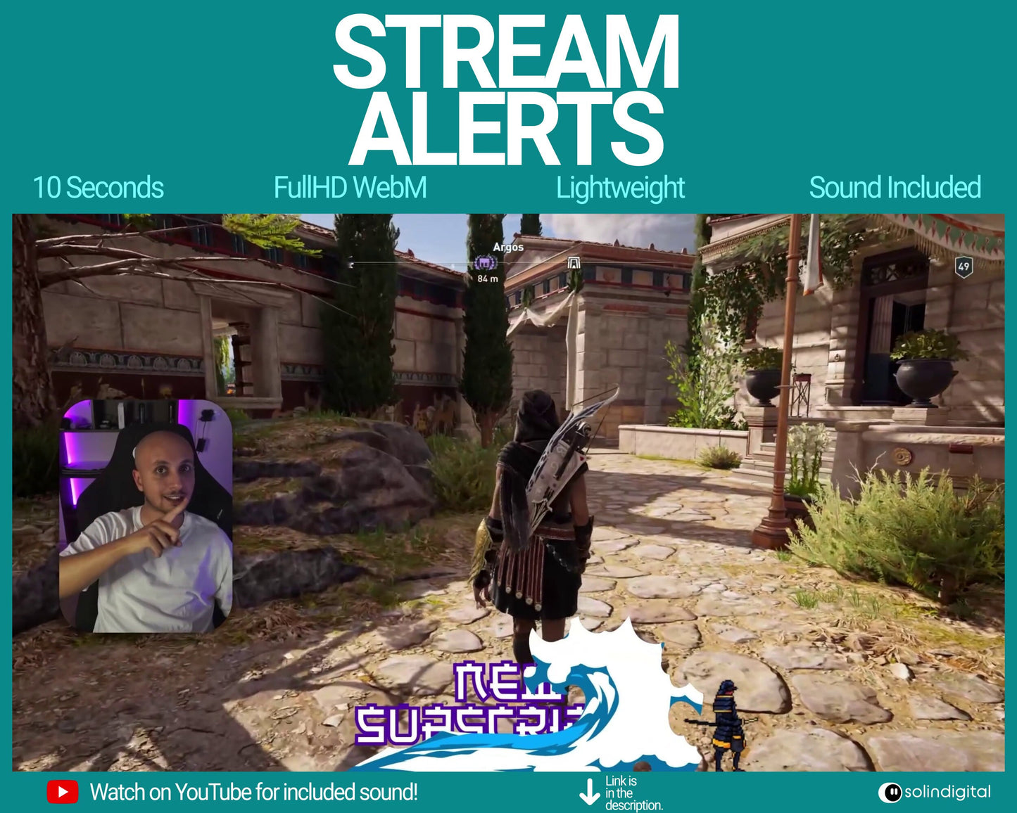 Water Ronin Pixel Alerts for Twitch Streams, Samurai Warrior Animated Alert Overlay, YouTube Facebook Kick