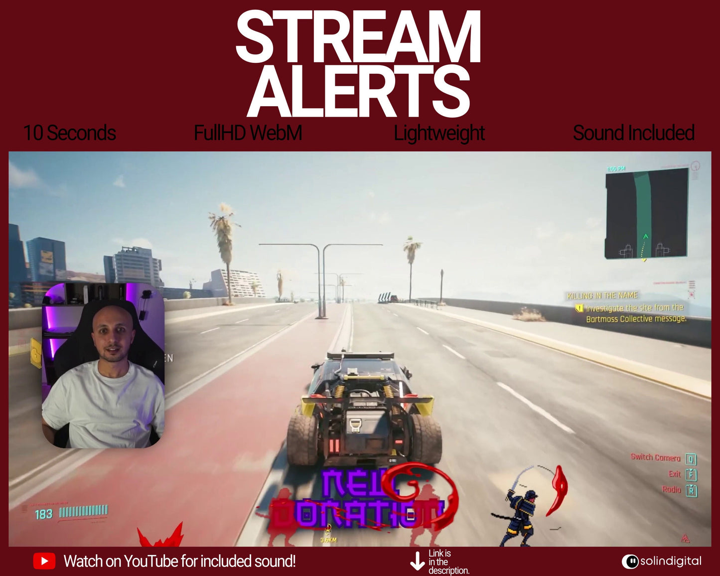 Blood Ronin Pixel Alerts for Twitch Streams, Samurai Warrior Animated Alert Overlay, YouTube Facebook Kick
