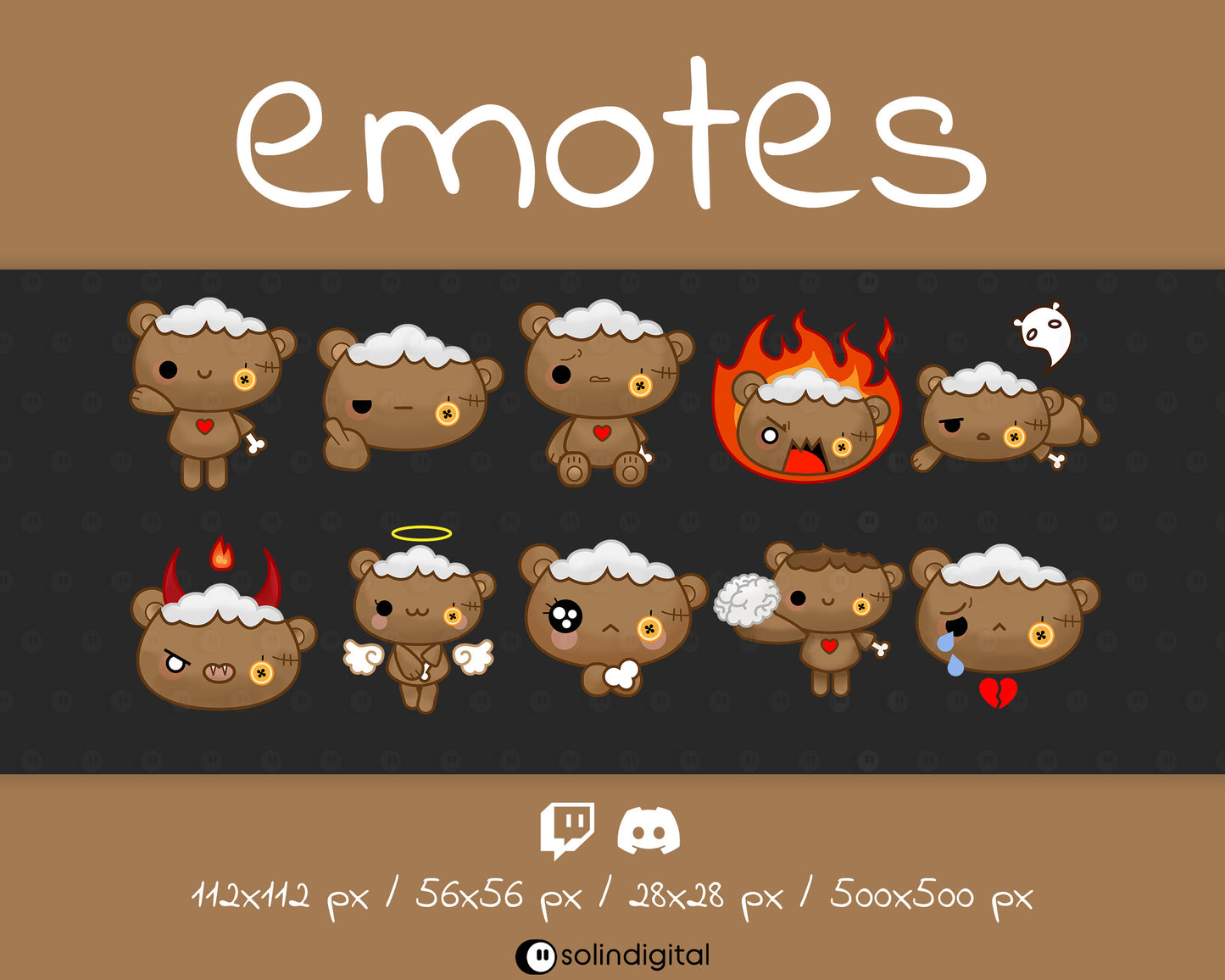 Zombie Teddy Bear Emotes, 10x Kawaii Cute Spooky Halloween Emotes For Twitch Streamers and Discord Servers