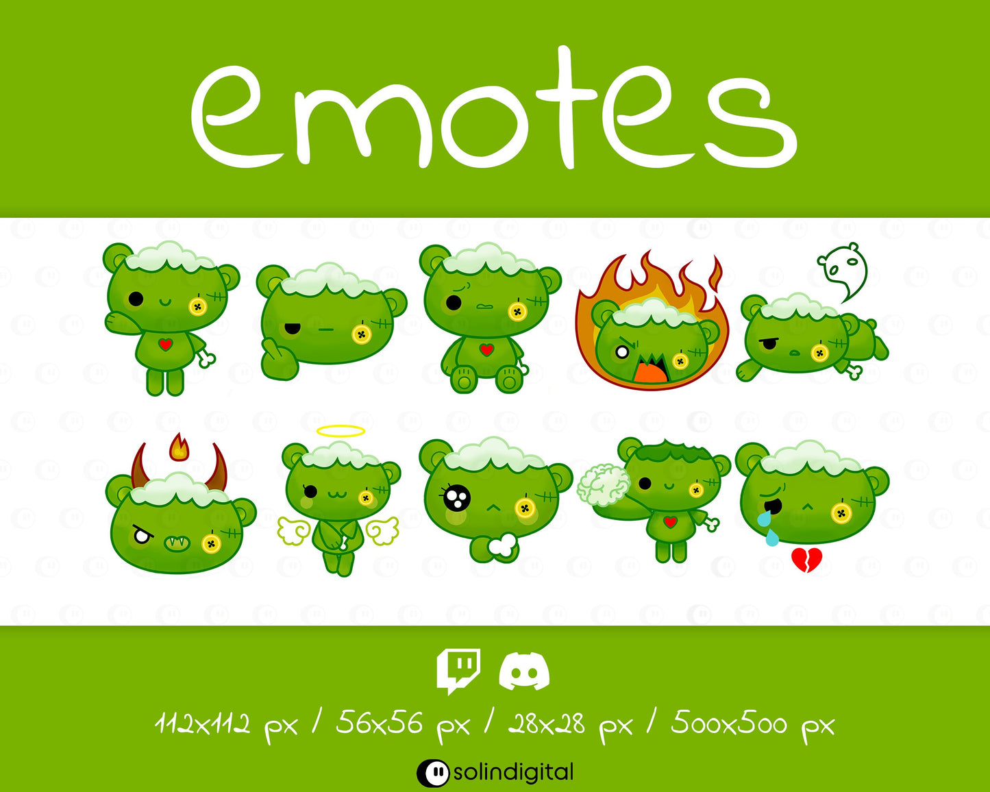 Zombie Teddy Bear Emotes, 10x Kawaii Cute Spooky Halloween Emotes For Twitch Streamers and Discord Servers