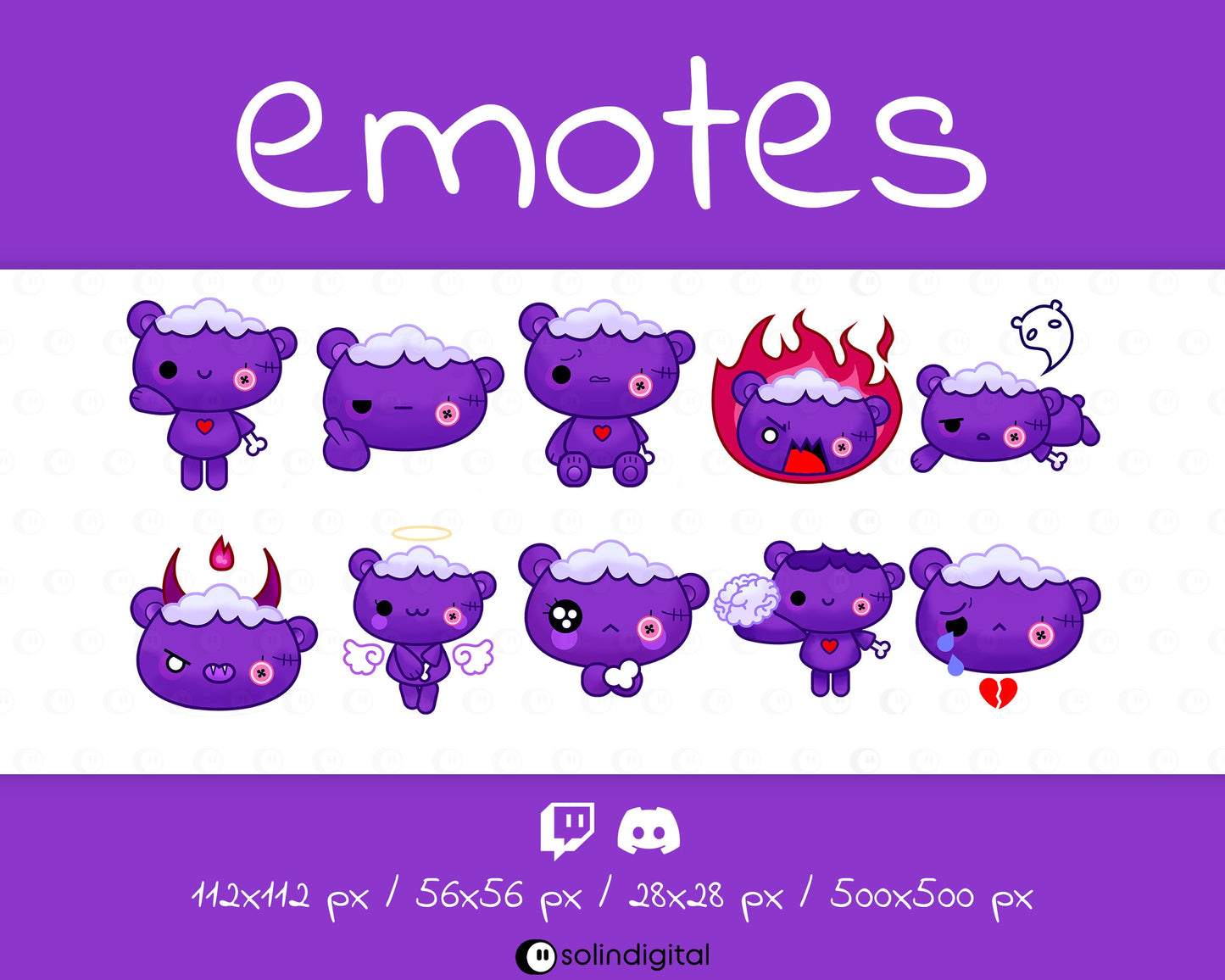 Zombie Teddy Bear Emotes, 10x Kawaii Cute Spooky Halloween Emotes For Twitch Streamers and Discord Servers