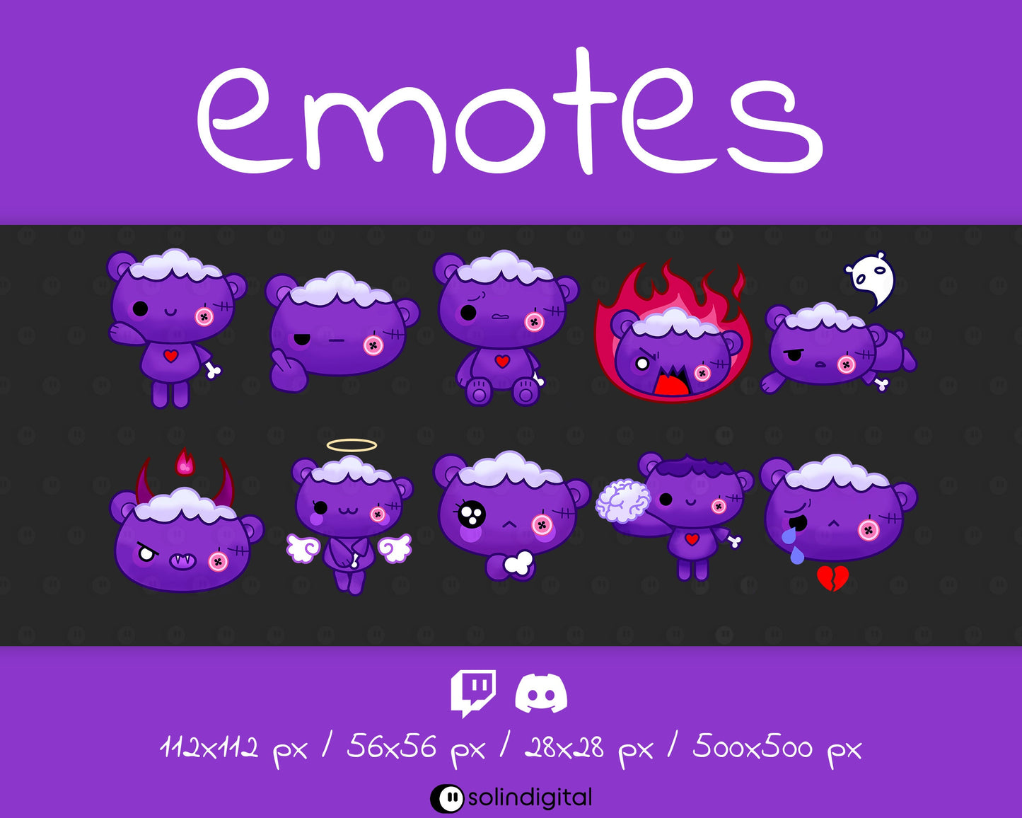 Zombie Teddy Bear Emotes, 10x Kawaii Cute Spooky Halloween Emotes For Twitch Streamers and Discord Servers