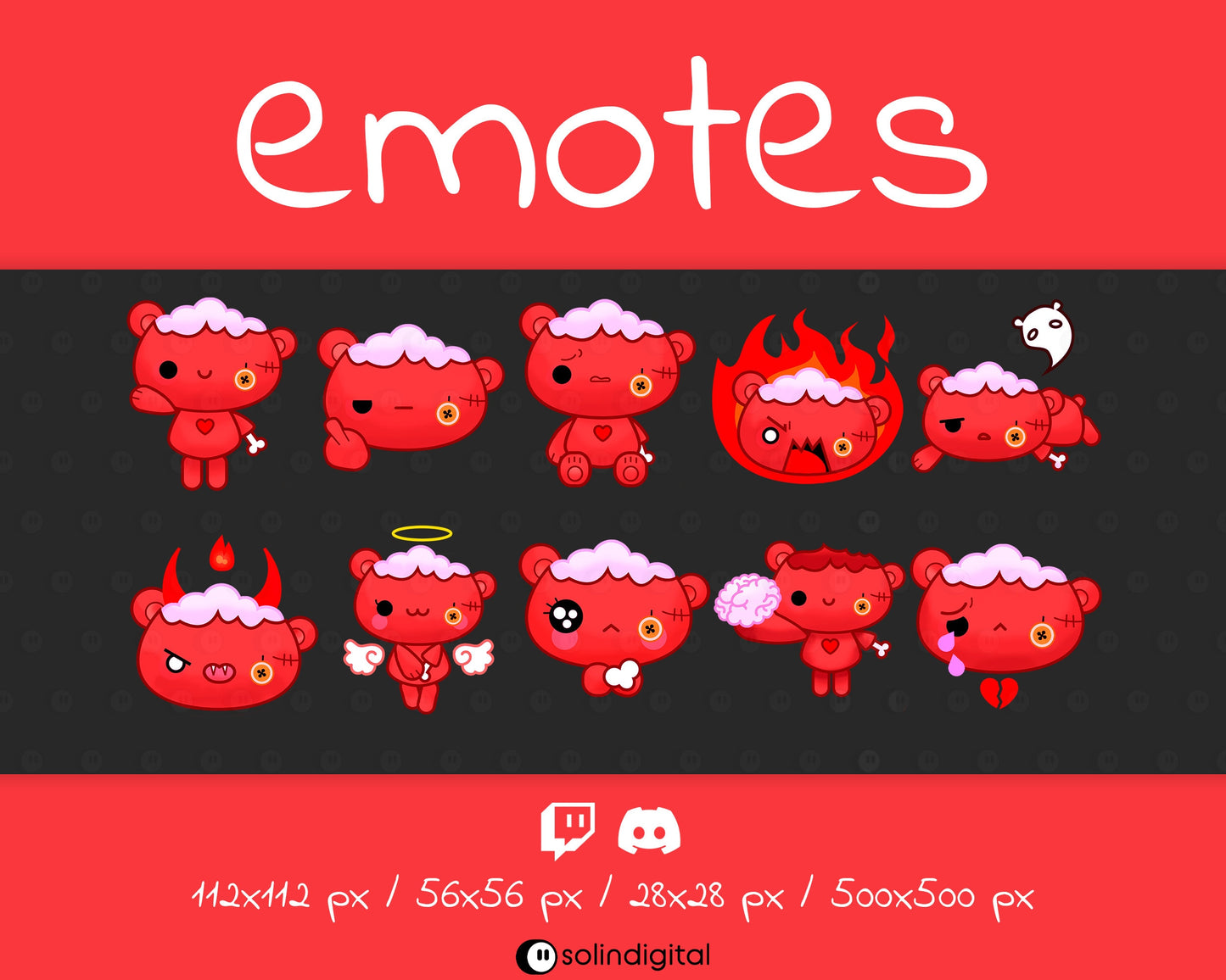Zombie Teddy Bear Emotes, 10x Kawaii Cute Spooky Halloween Emotes For Twitch Streamers and Discord Servers