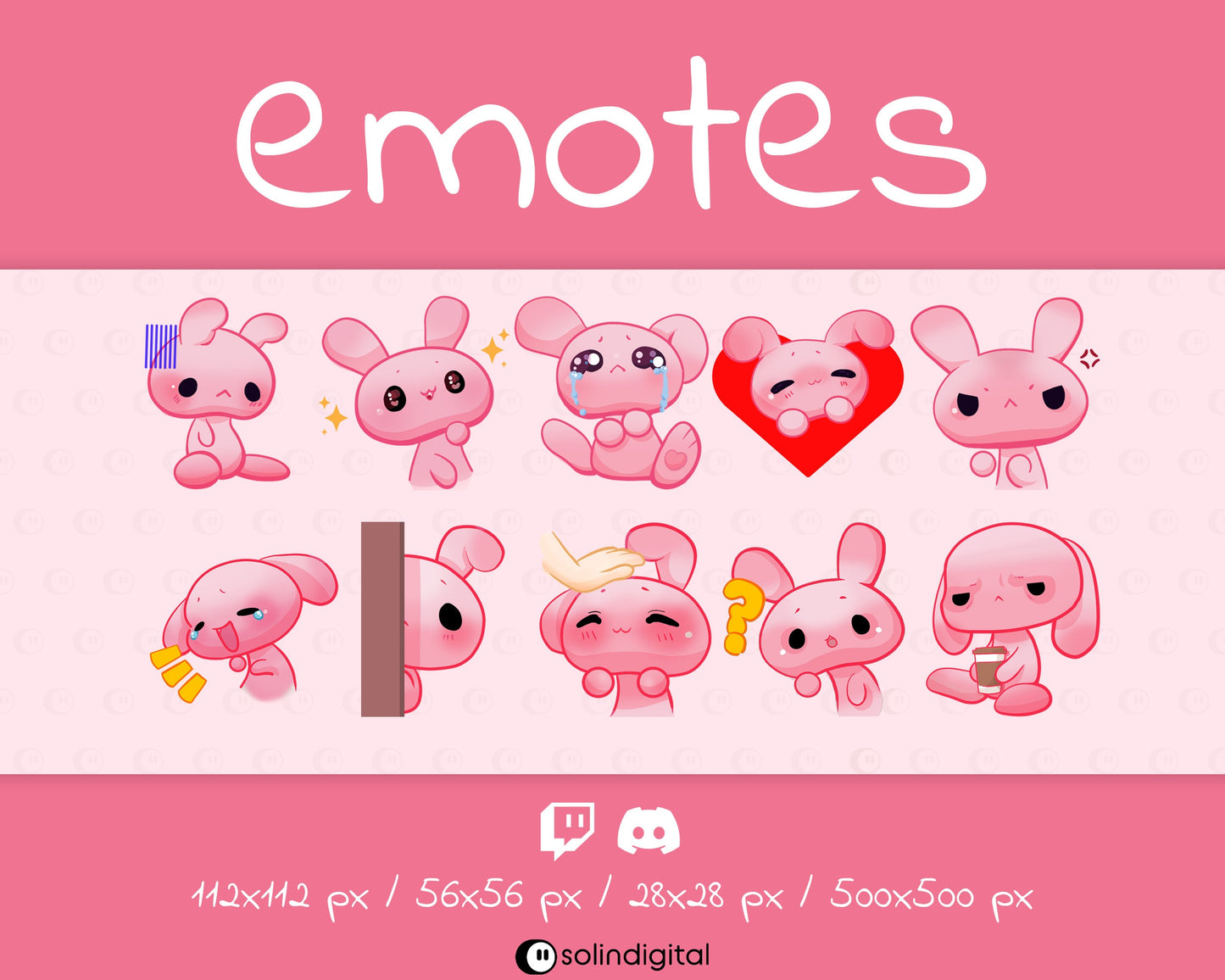 Cute Bunny Emotes, 10x, Kawaii Rabbit Emotes For Twitch Streamers and Discord Servers