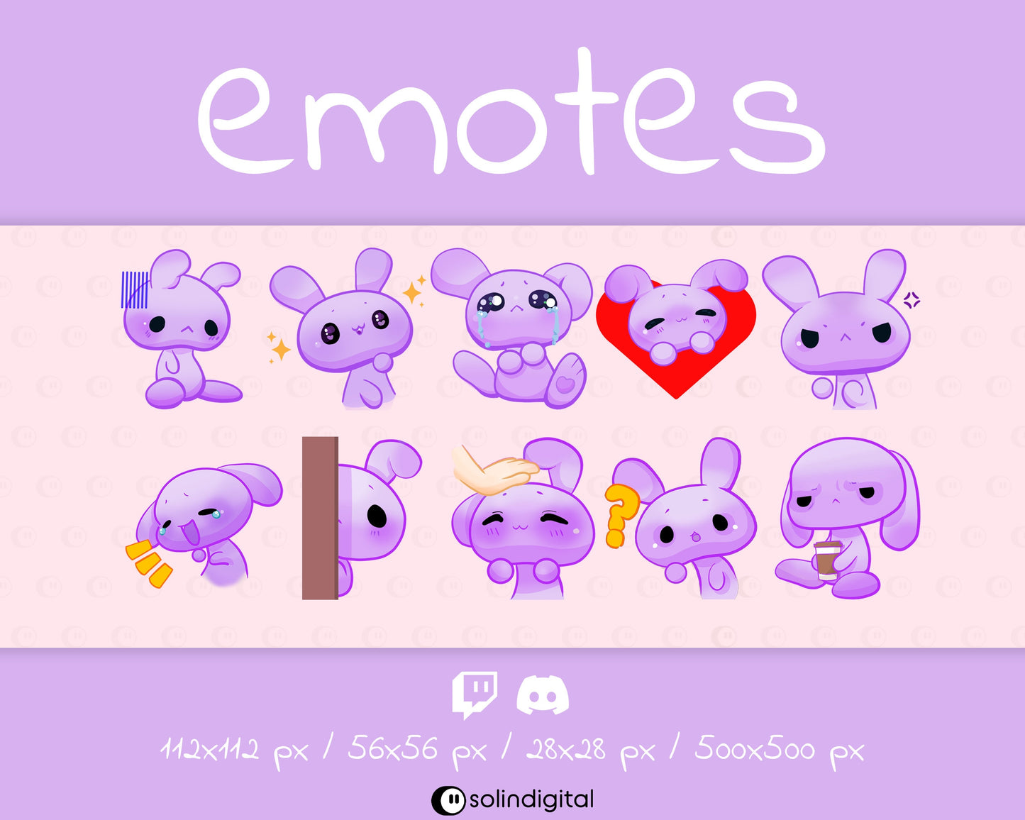 Cute Bunny Emotes, 10x, Kawaii Rabbit Emotes For Twitch Streamers and Discord Servers