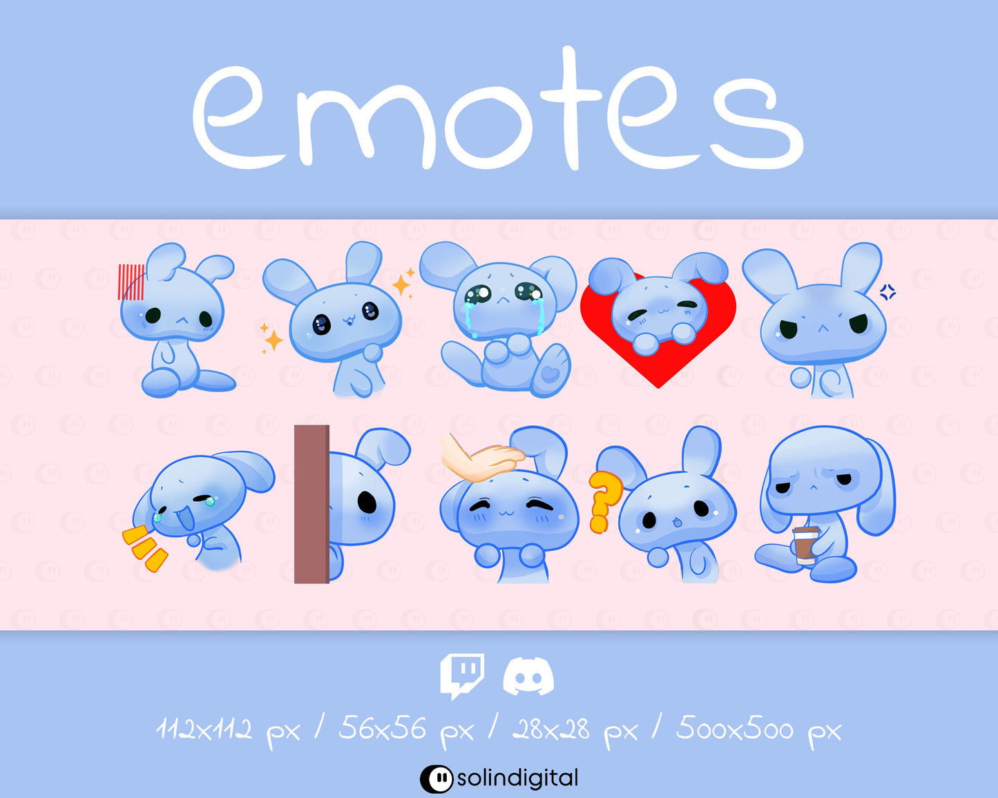 Cute Bunny Emotes, 10x, Kawaii Rabbit Emotes For Twitch Streamers and Discord Servers