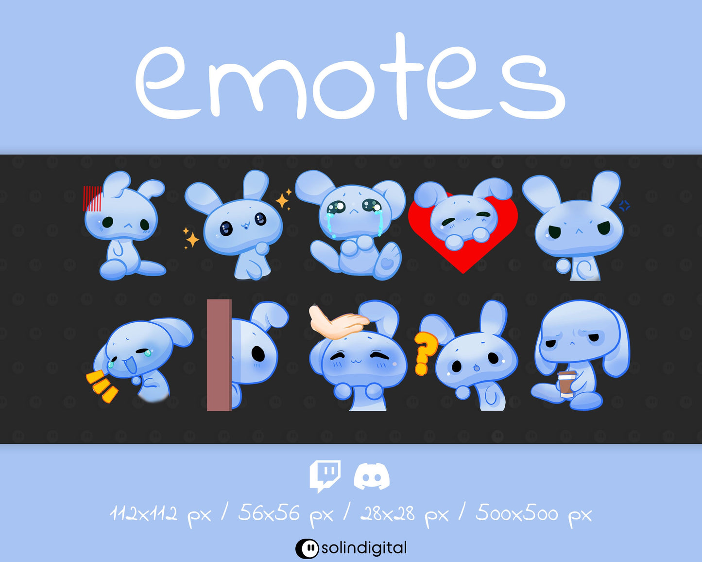 Cute Bunny Emotes, 10x, Kawaii Rabbit Emotes For Twitch Streamers and Discord Servers