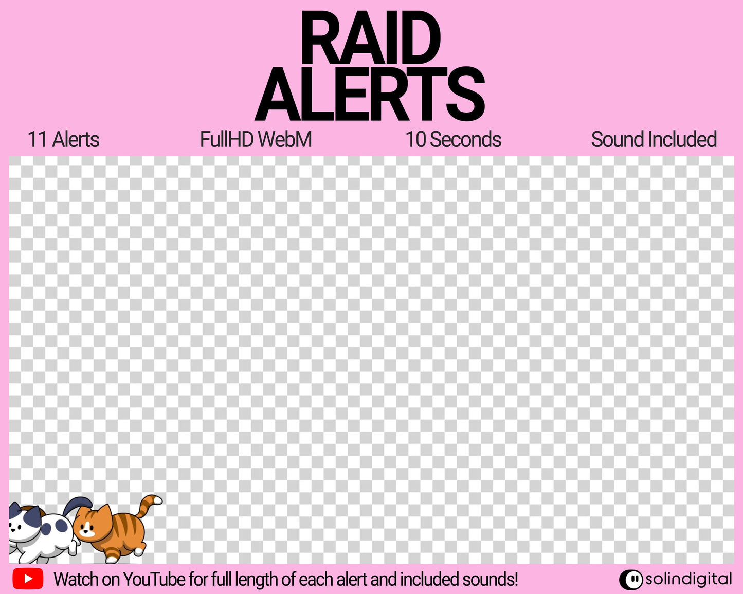 Cats Raid Alerts for Twitch Streamers, Chibi Cute Kawaii Funny Kittens Animated Stream Overlay for Twitch, YouTube, Facebook and Kick