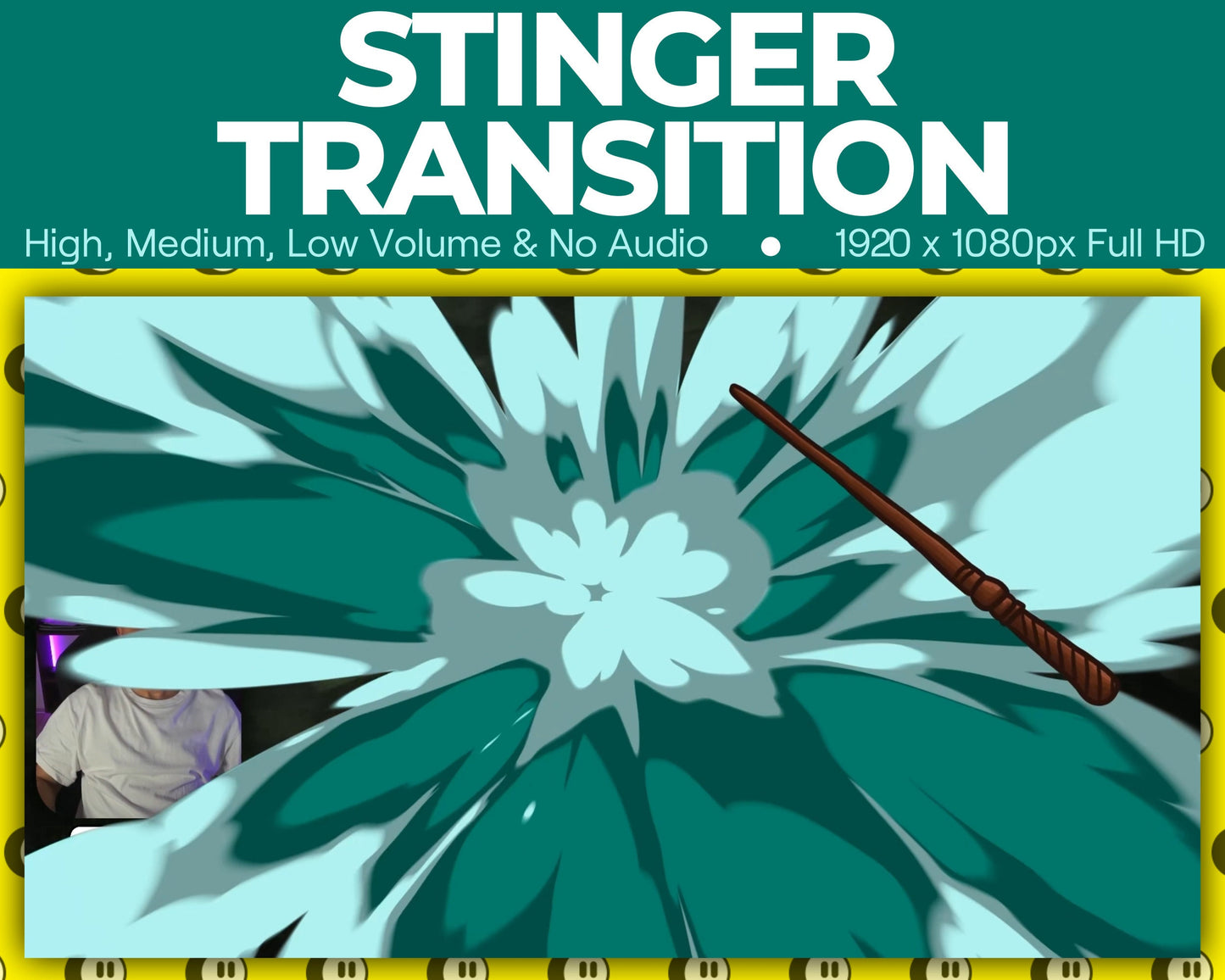 Water Magic Wand Stinger Transition, Magical Cute Animated Twitch Overlays, Elemental YouTube Facebook and Kick Transitions for Streamers