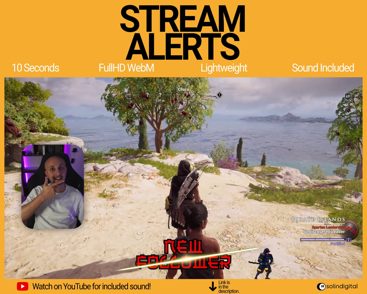 Lightning Ronin Pixel Alerts for Twitch Streams, Samurai Warrior Animated Alert Overlay, YouTube Facebook Kick