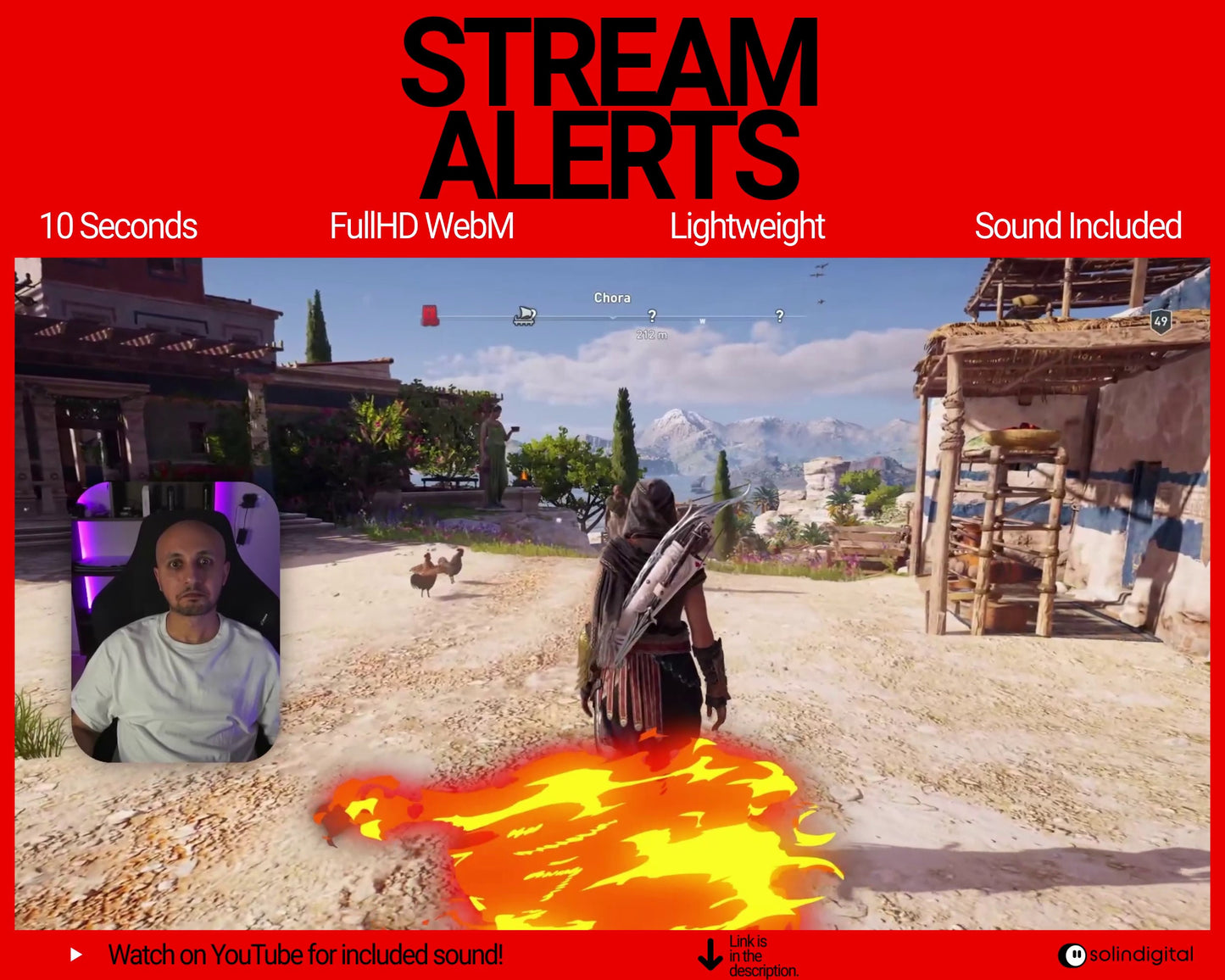 Fire Ronin Pixel Alerts for Twitch Streams, Samurai Warrior Animated Alert Overlay, YouTube Facebook Kick