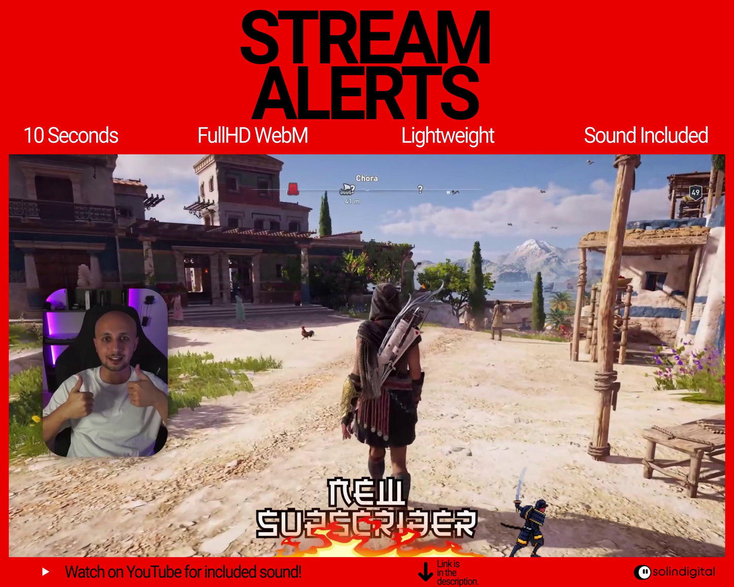 Fire Ronin Pixel Alerts for Twitch Streams, Samurai Warrior Animated Alert Overlay, YouTube Facebook Kick