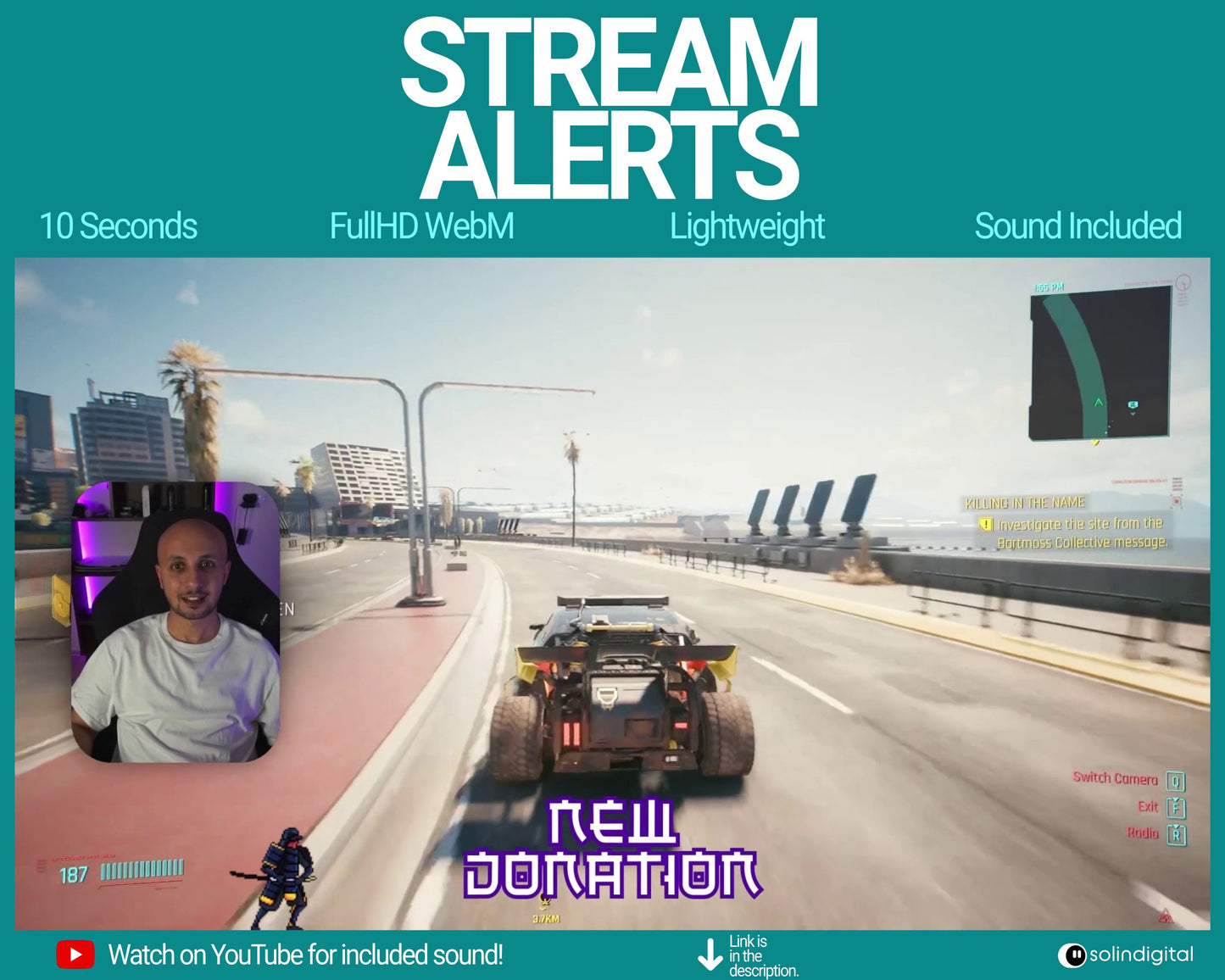 Water Ronin Pixel Alerts for Twitch Streams, Samurai Warrior Animated Alert Overlay, YouTube Facebook Kick