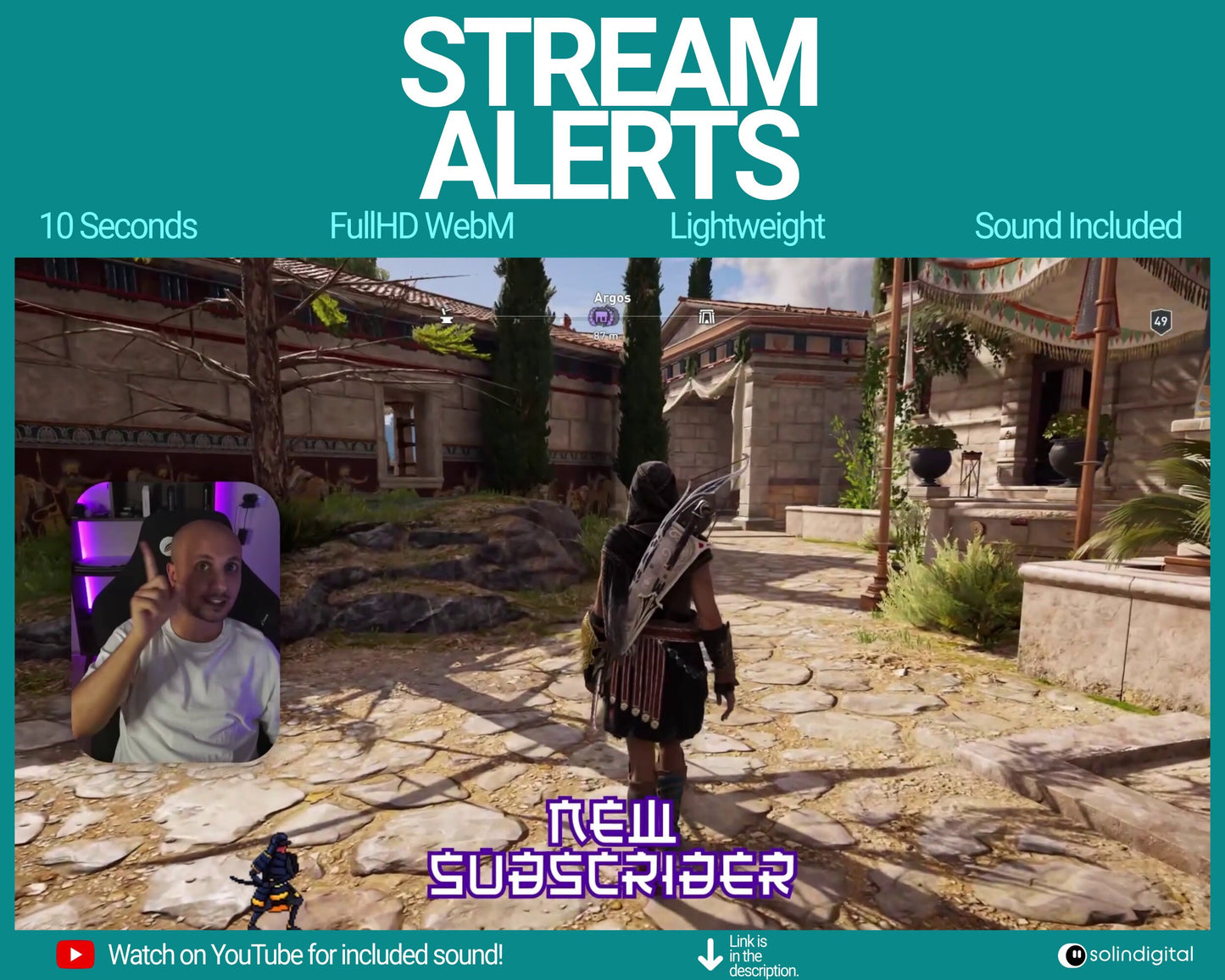 Water Ronin Pixel Alerts for Twitch Streams, Samurai Warrior Animated Alert Overlay, YouTube Facebook Kick