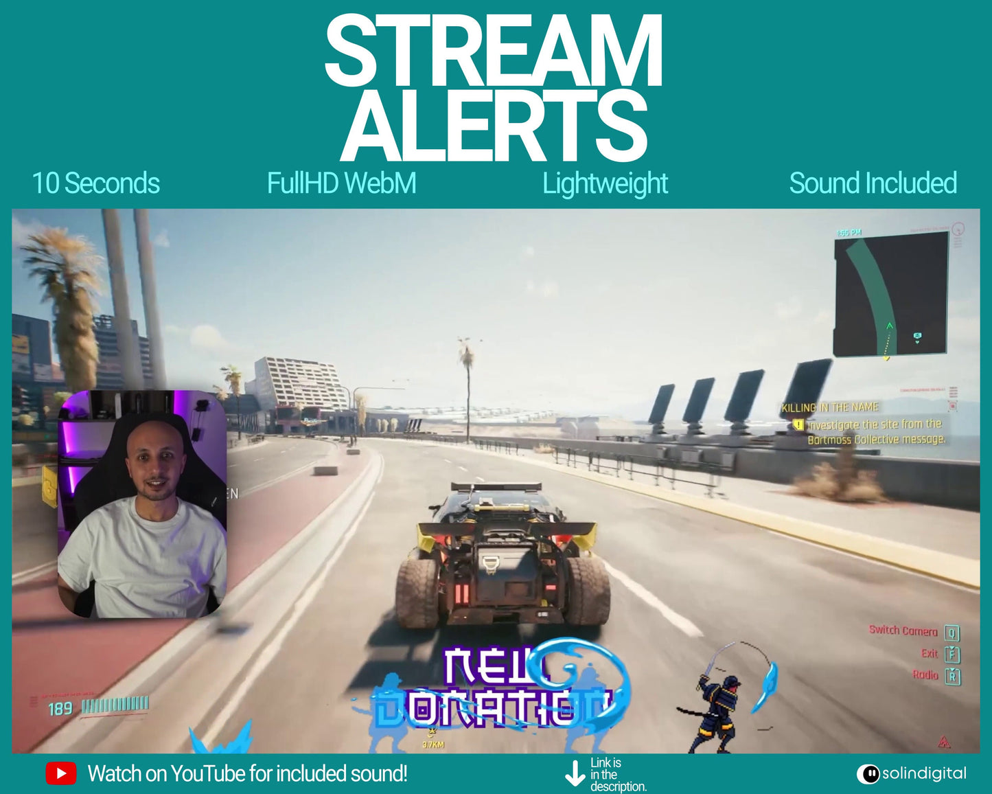 Water Ronin Pixel Alerts for Twitch Streams, Samurai Warrior Animated Alert Overlay, YouTube Facebook Kick