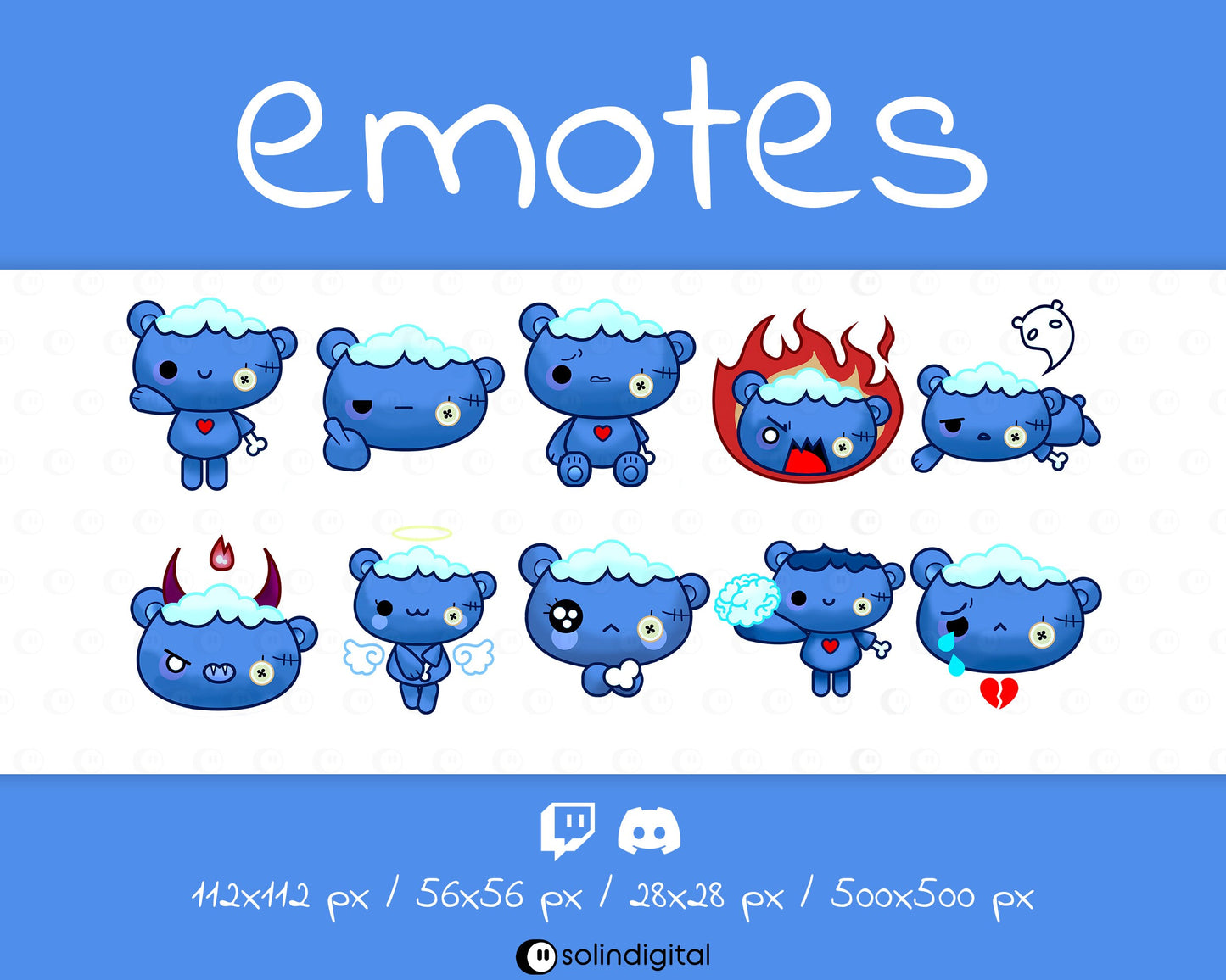 Zombie Teddy Bear Emotes, 10x Kawaii Cute Spooky Halloween Emotes For Twitch Streamers and Discord Servers