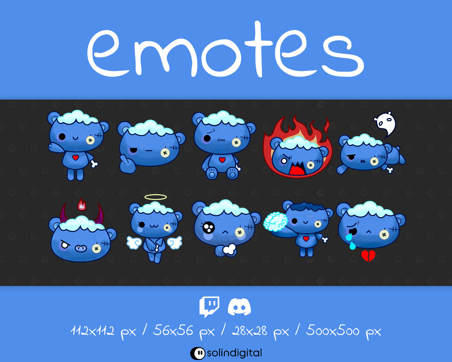Zombie Teddy Bear Emotes, 10x Kawaii Cute Spooky Halloween Emotes For Twitch Streamers and Discord Servers