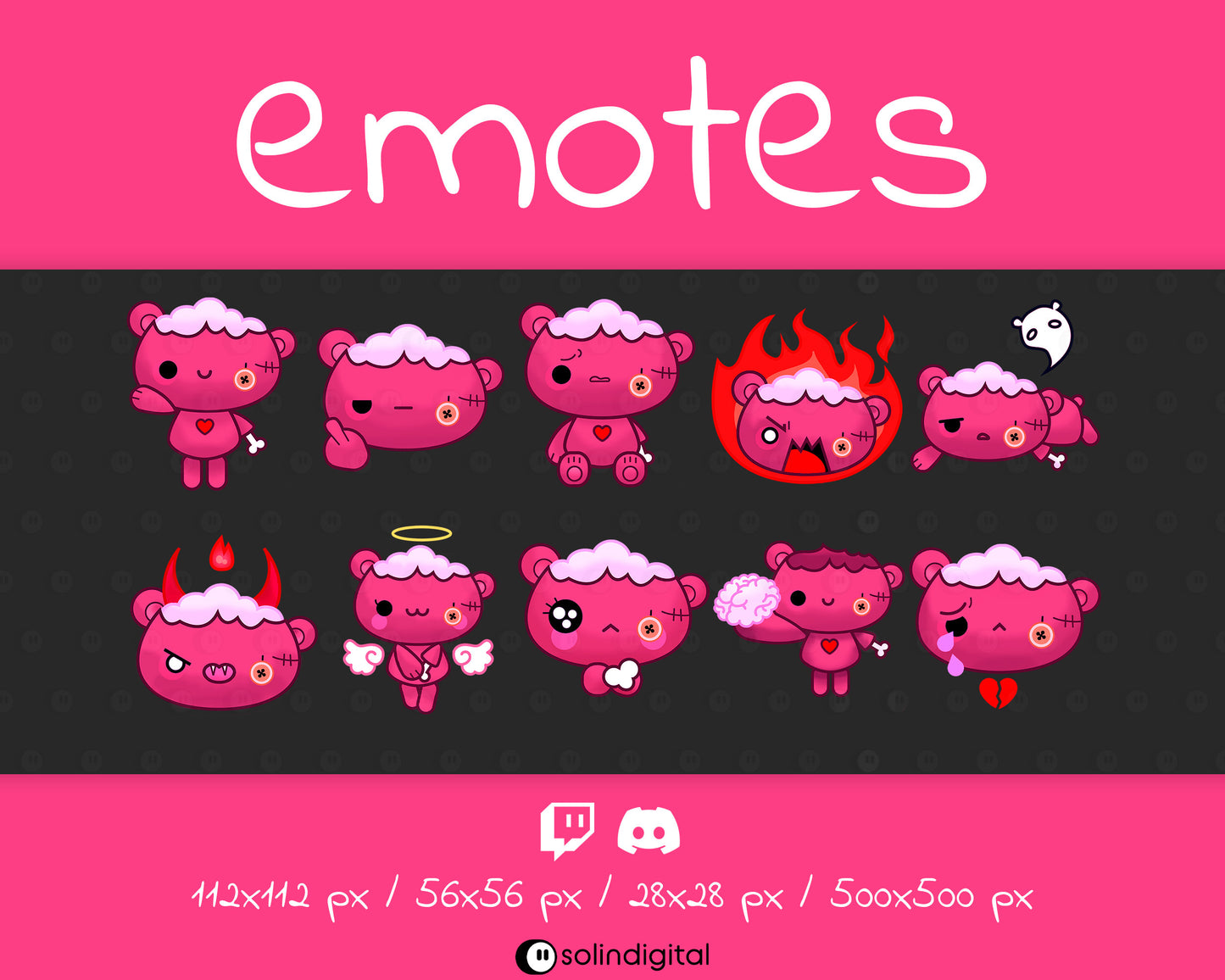 Zombie Teddy Bear Emotes, 10x Kawaii Cute Spooky Halloween Emotes For Twitch Streamers and Discord Servers