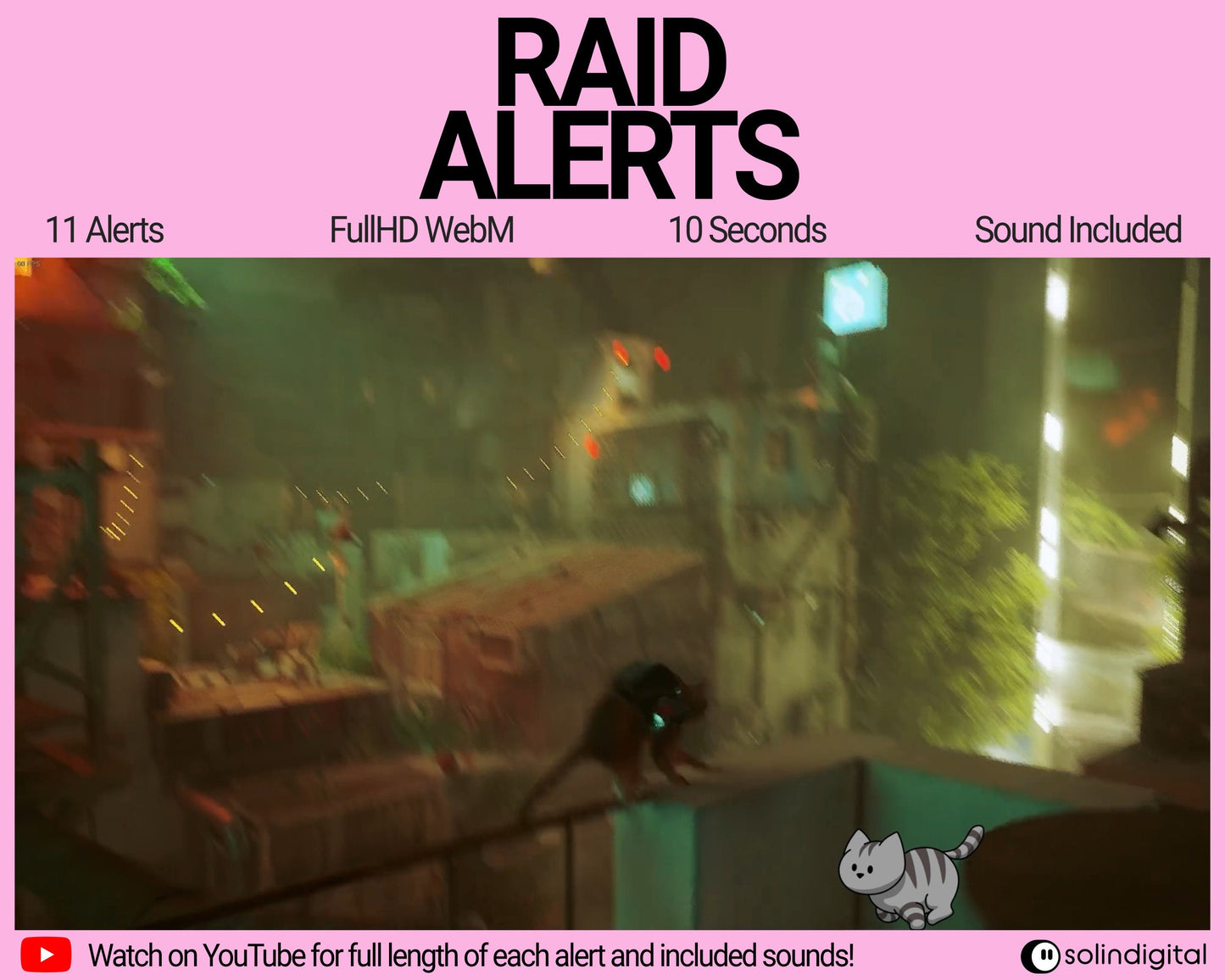 Cats Raid Alerts for Twitch Streamers, Chibi Cute Kawaii Funny Kittens Animated Stream Overlay for Twitch, YouTube, Facebook and Kick