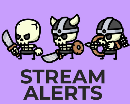 Tiny Skeleton Animated Alerts for Twitch Streams, Cute Kawaii Chibi Overlay, Follower Subscriber Cheer Host Raid Donation, YouTube Facebook