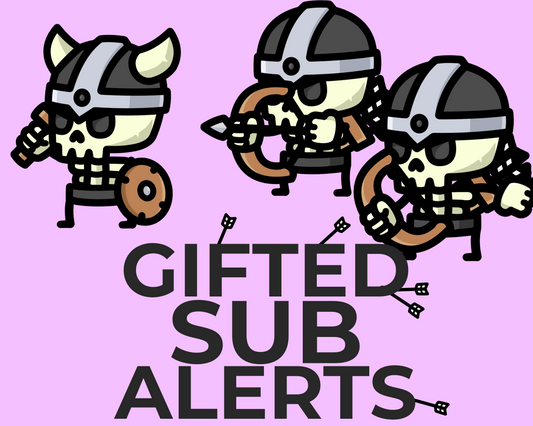 Tiny Skeleton Gifted Sub Alerts for Twitch Streams, Cute Kawaii Chibi Overlay, Gifted Subscriber, Community Gift Animated Alerts