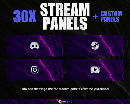 Wavy Lines Stream Panels for Twitch, YouTube, Facebook and Kick Streamers, Sleek Cool Minimal Overlay Designs, Easy to Implement