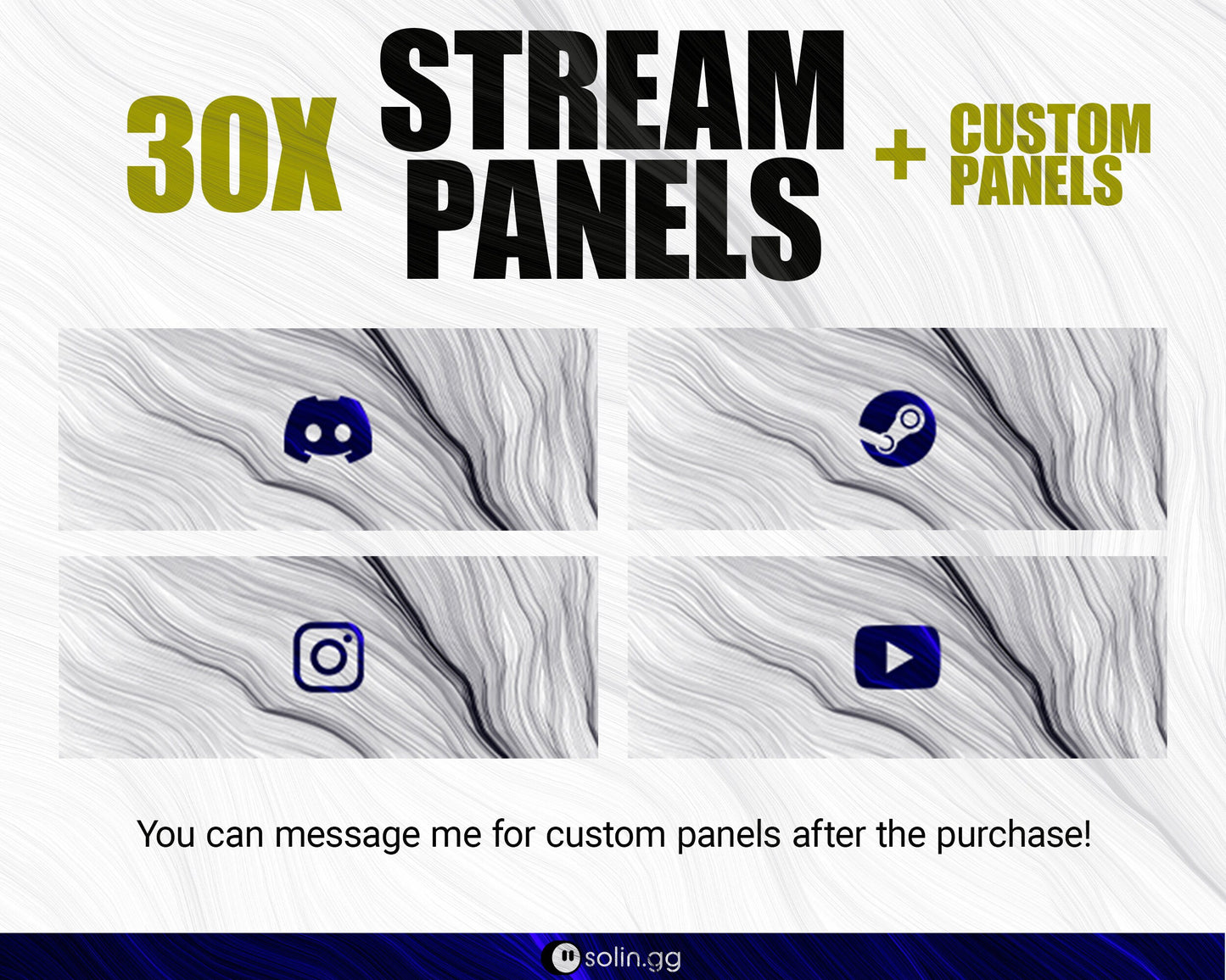 Wavy Lines Stream Panels for Twitch, YouTube, Facebook and Kick Streamers, Sleek Cool Minimal Overlay Designs, Easy to Implement
