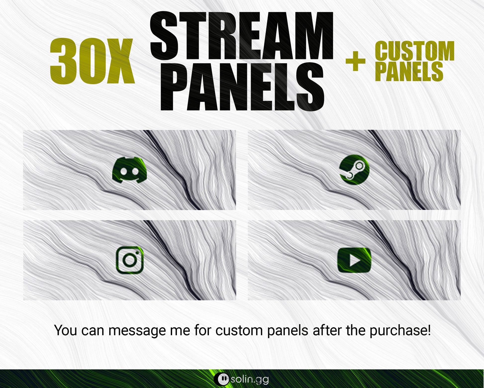 Wavy Lines Stream Panels for Twitch, YouTube, Facebook and Kick Streamers, Sleek Cool Minimal Overlay Designs, Easy to Implement