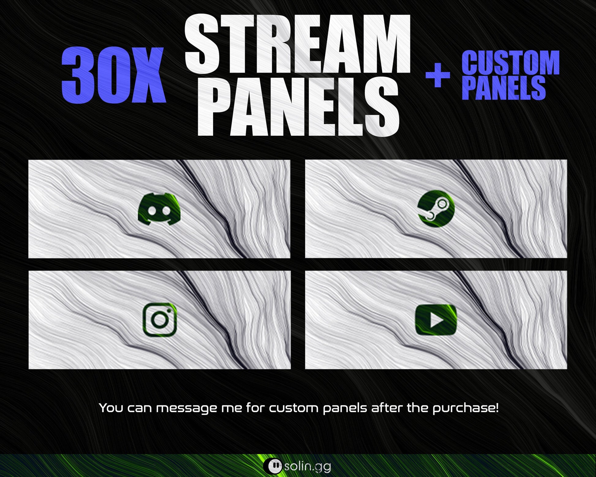 Wavy Lines Stream Panels for Twitch, YouTube, Facebook and Kick Streamers, Sleek Cool Minimal Overlay Designs, Easy to Implement