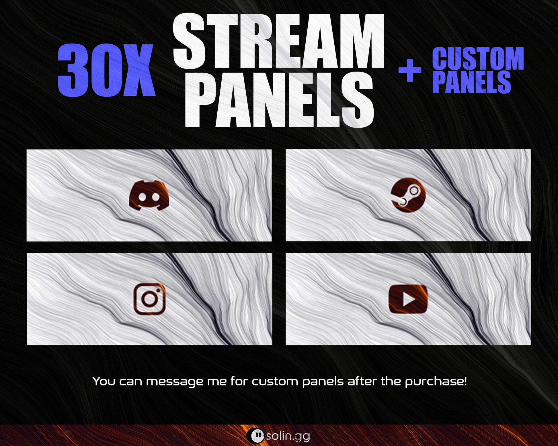 Wavy Lines Stream Panels for Twitch, YouTube, Facebook and Kick Streamers, Sleek Cool Minimal Overlay Designs, Easy to Implement